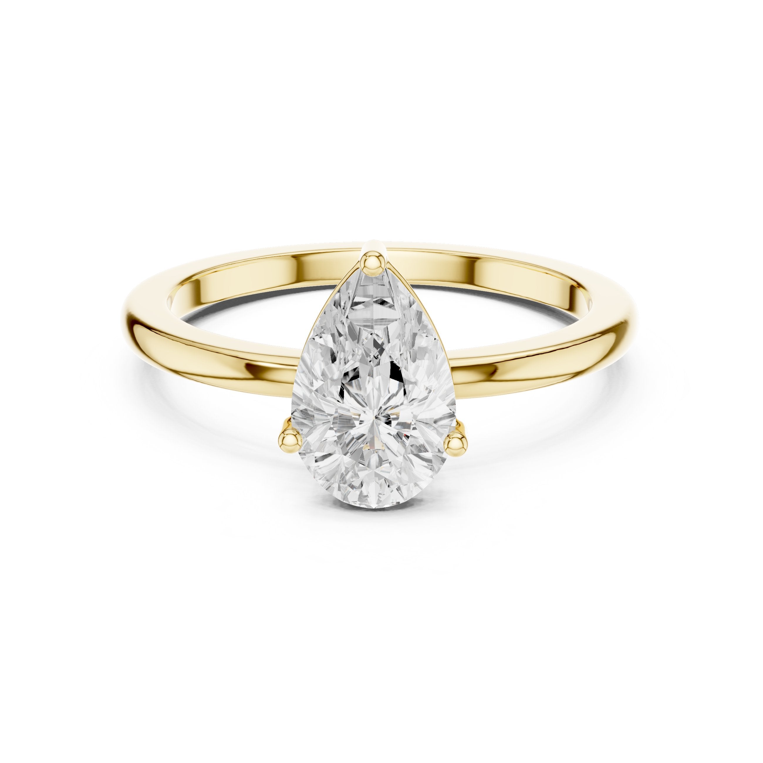 Pear Diamond Cathedral Solitaire Engagement Ring in Yellow Gold - VYKA Diamonds