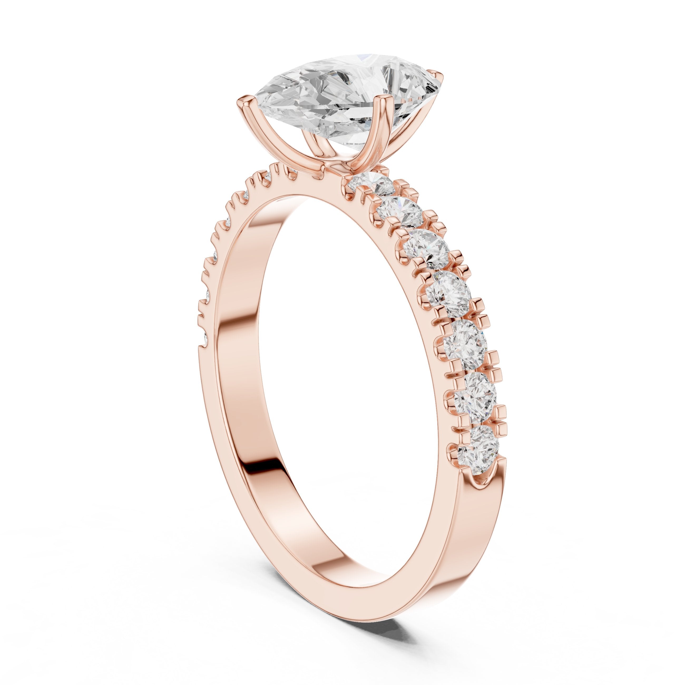 Pear Diamond Engagement Ring with Pavé Band in Rose Gold - VYKA Diamonds