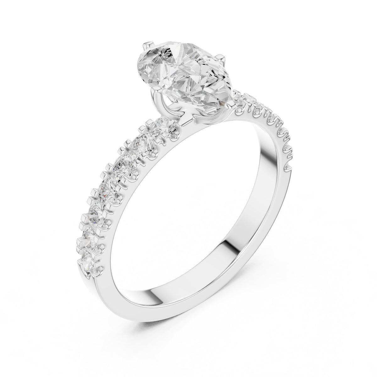 Pear Diamond Engagement Ring with Pavé Band