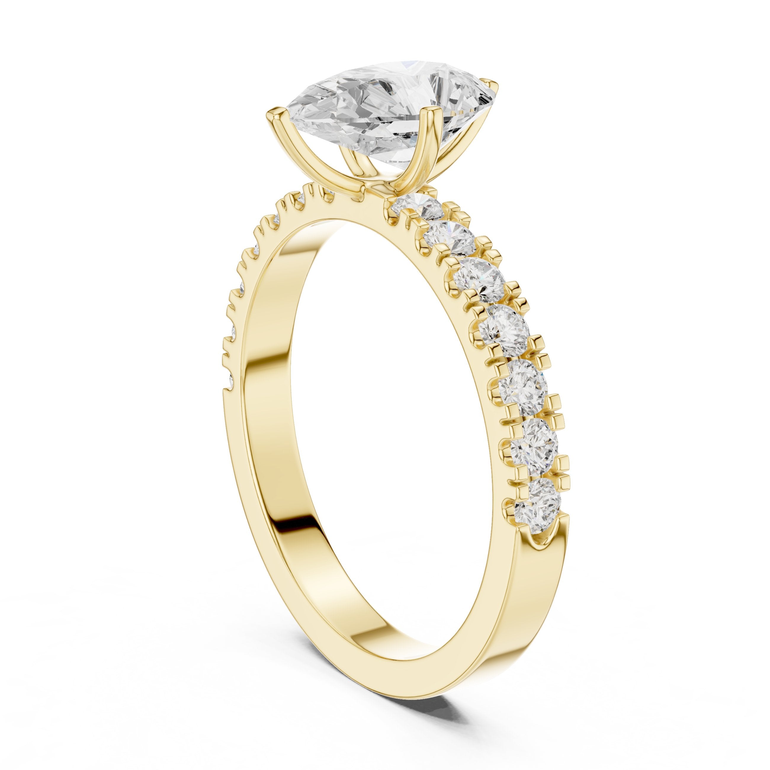 Pear Diamond Engagement Ring with Pavé Band in Yellow Gold - VYKA Diamonds