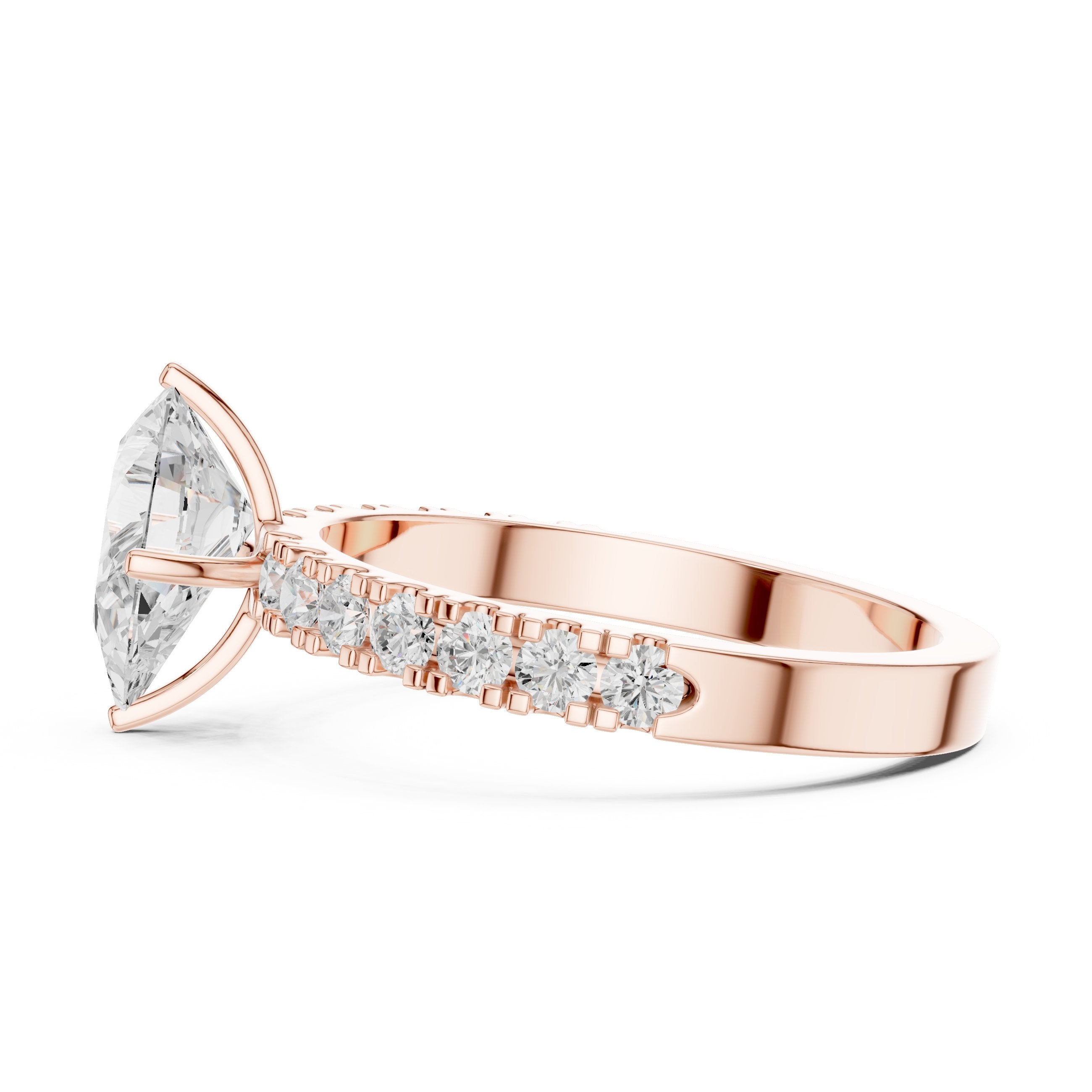 Pear Diamond Engagement Ring with Pavé Band in Rose Gold - VYKA Diamonds