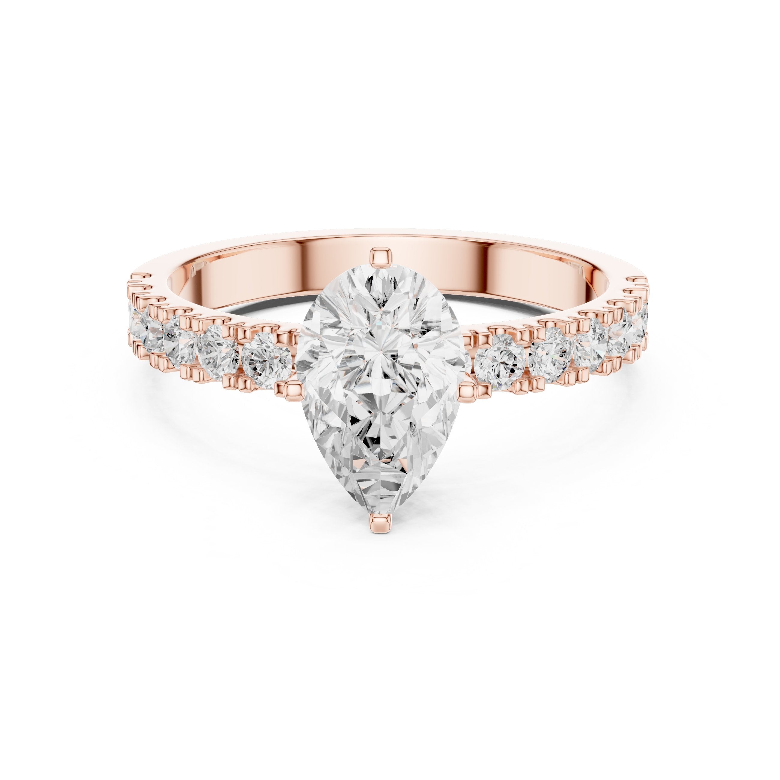 Pear Diamond Engagement Ring with Pavé Band in Rose Gold - VYKA Diamonds