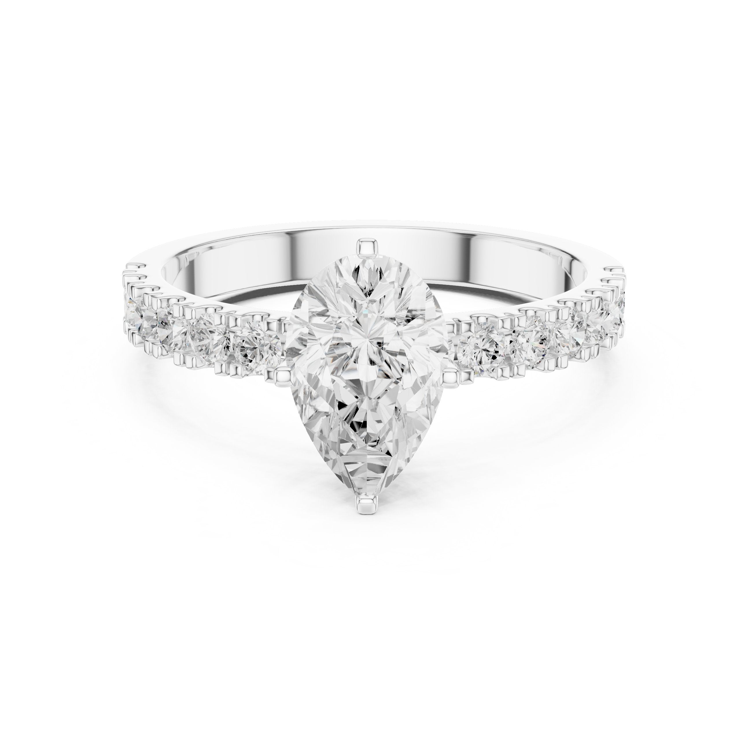 Pear Diamond Engagement Ring with Pavé Band in White Gold - VYKA Diamonds