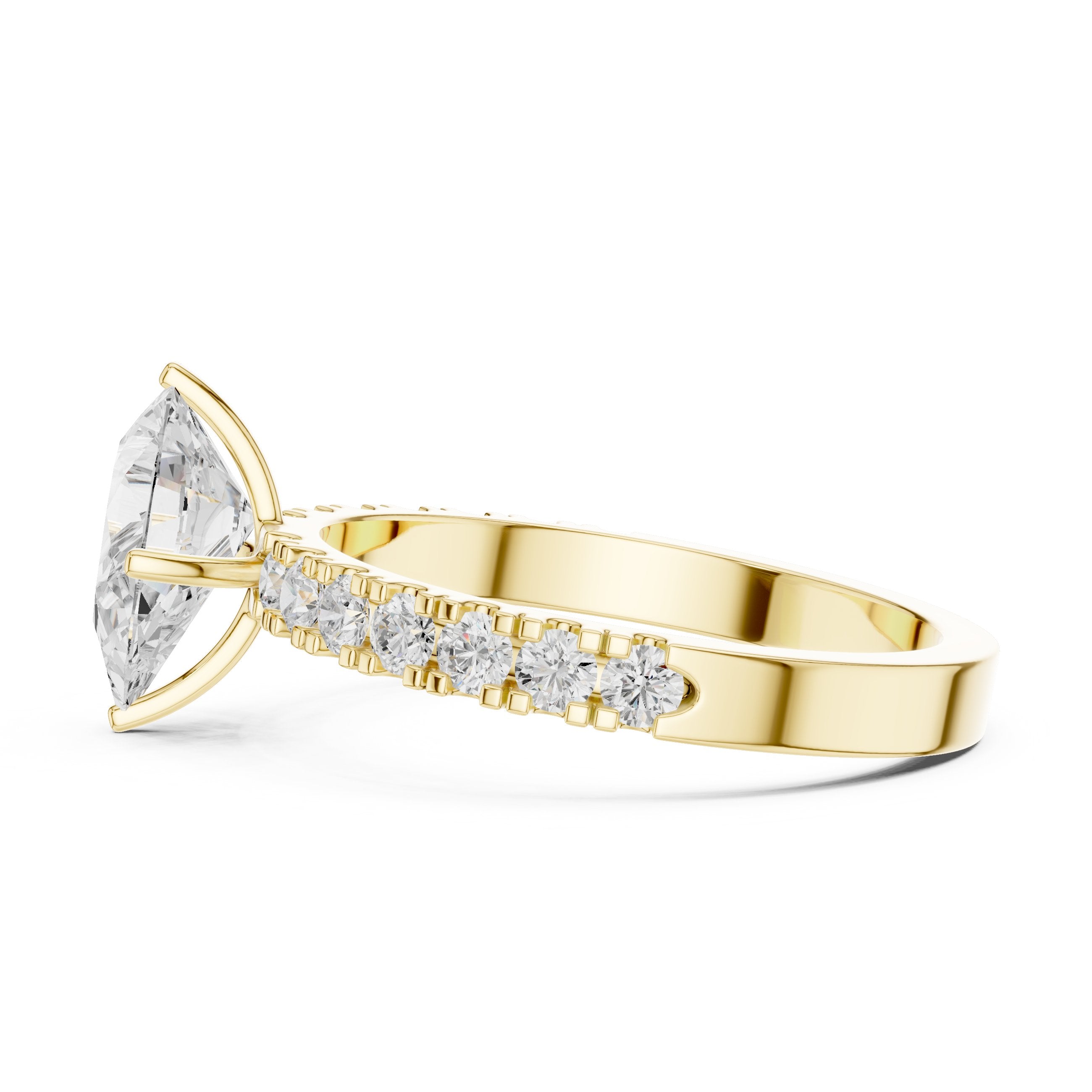 Pear Diamond Engagement Ring with Pavé Band in Yellow Gold - VYKA Diamonds