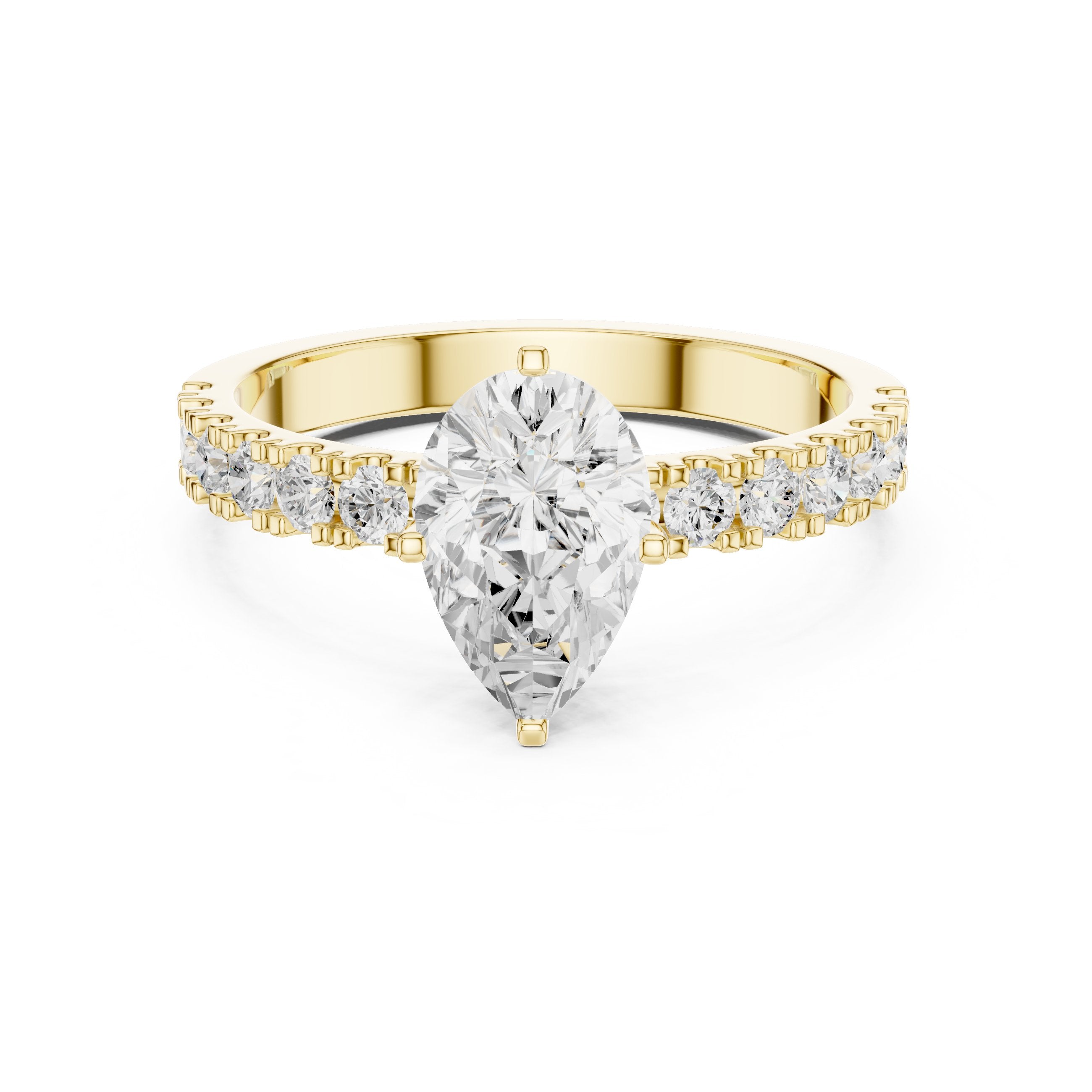Pear Diamond Engagement Ring with Pavé Band in Yellow Gold - VYKA Diamonds