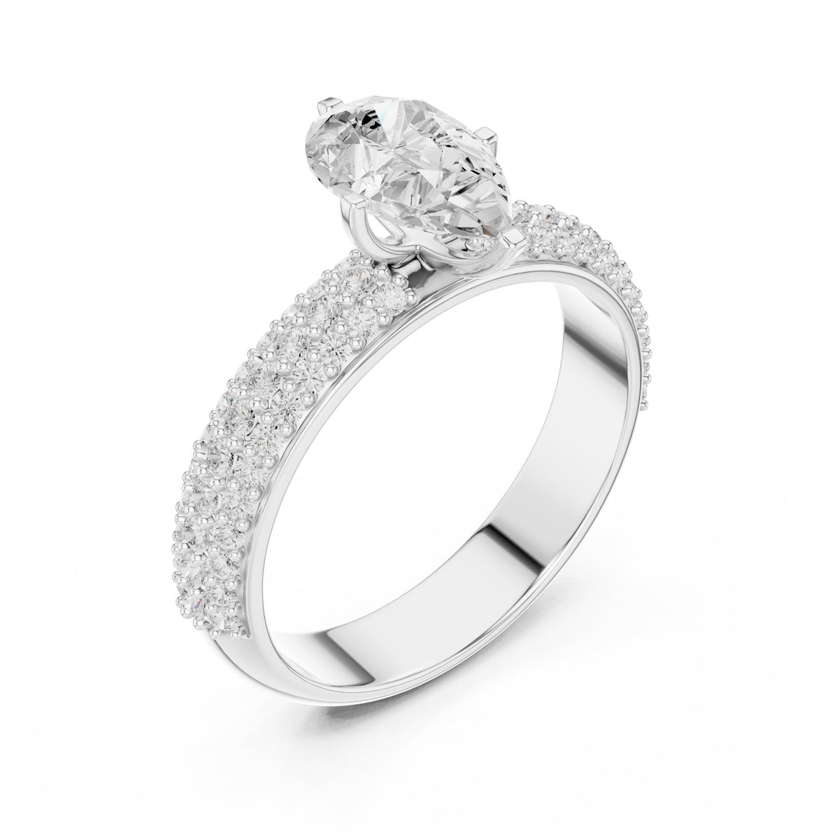 Pear Diamond Engagement Ring with Multi-Row Pavé Band