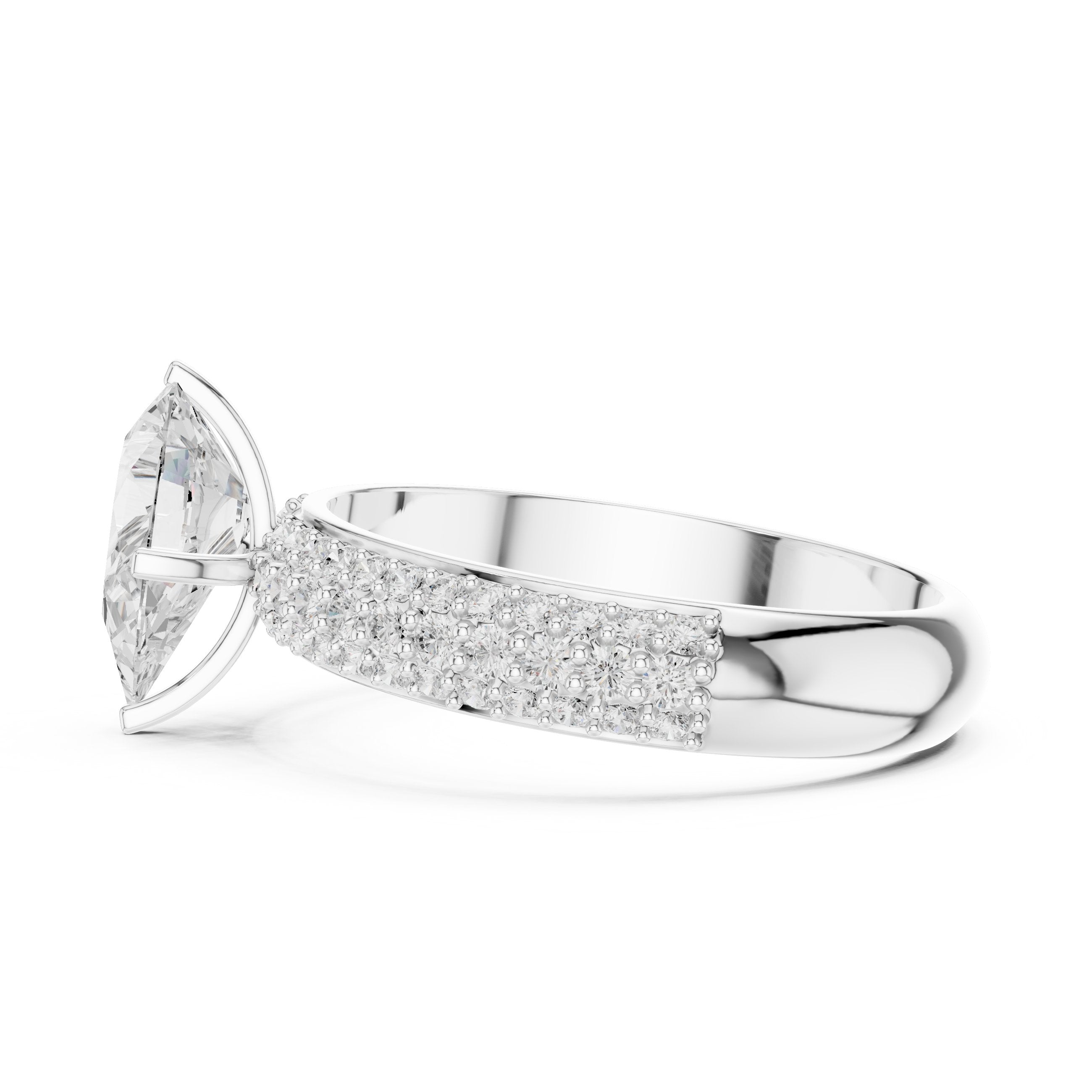Pear Diamond Engagement Ring with Multi-Row Pavé Band in White Gold - VYKA Diamonds