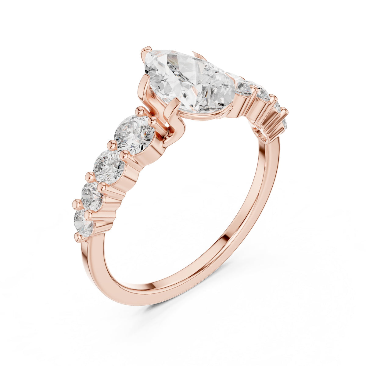Pear Diamond Engagement Ring with Graduated Round Side Accents