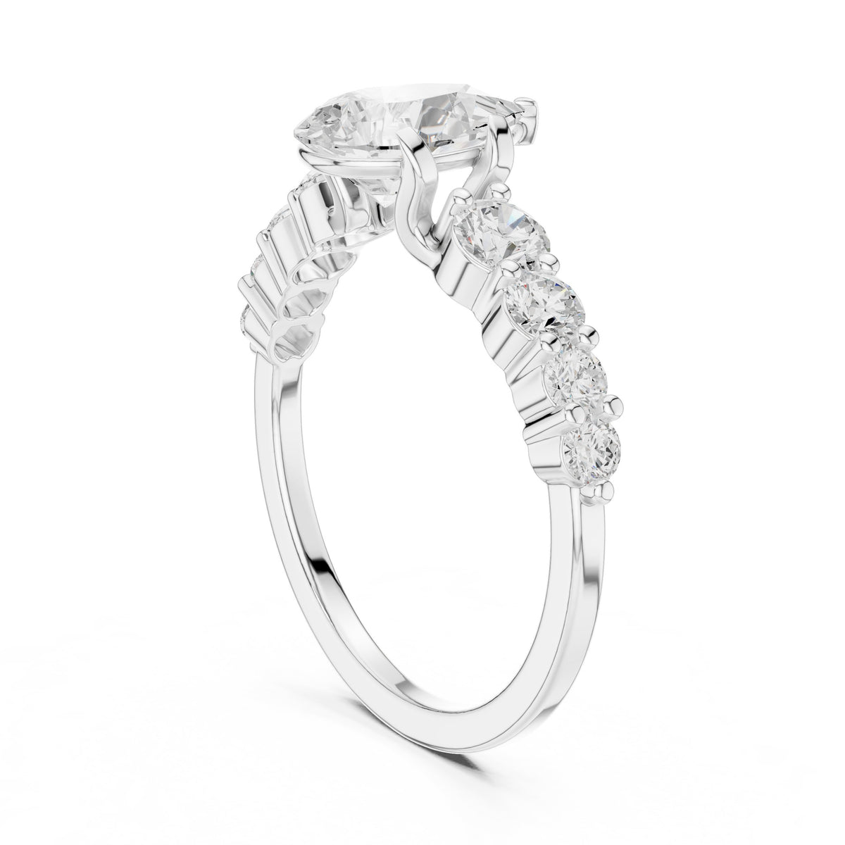 Pear Diamond Engagement Ring with Graduated Round Side Accents