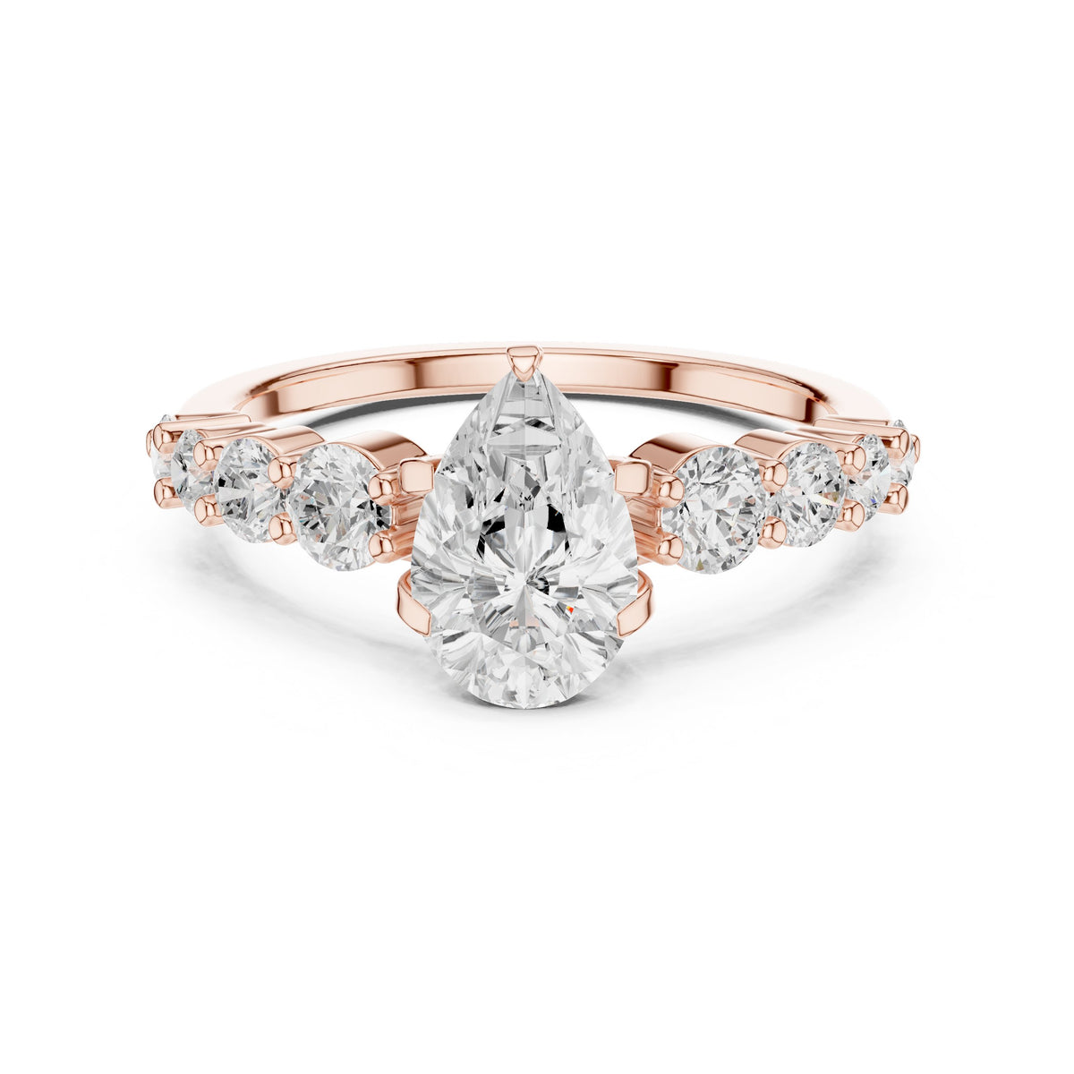 Pear Diamond Engagement Ring with Graduated Round Side Accents