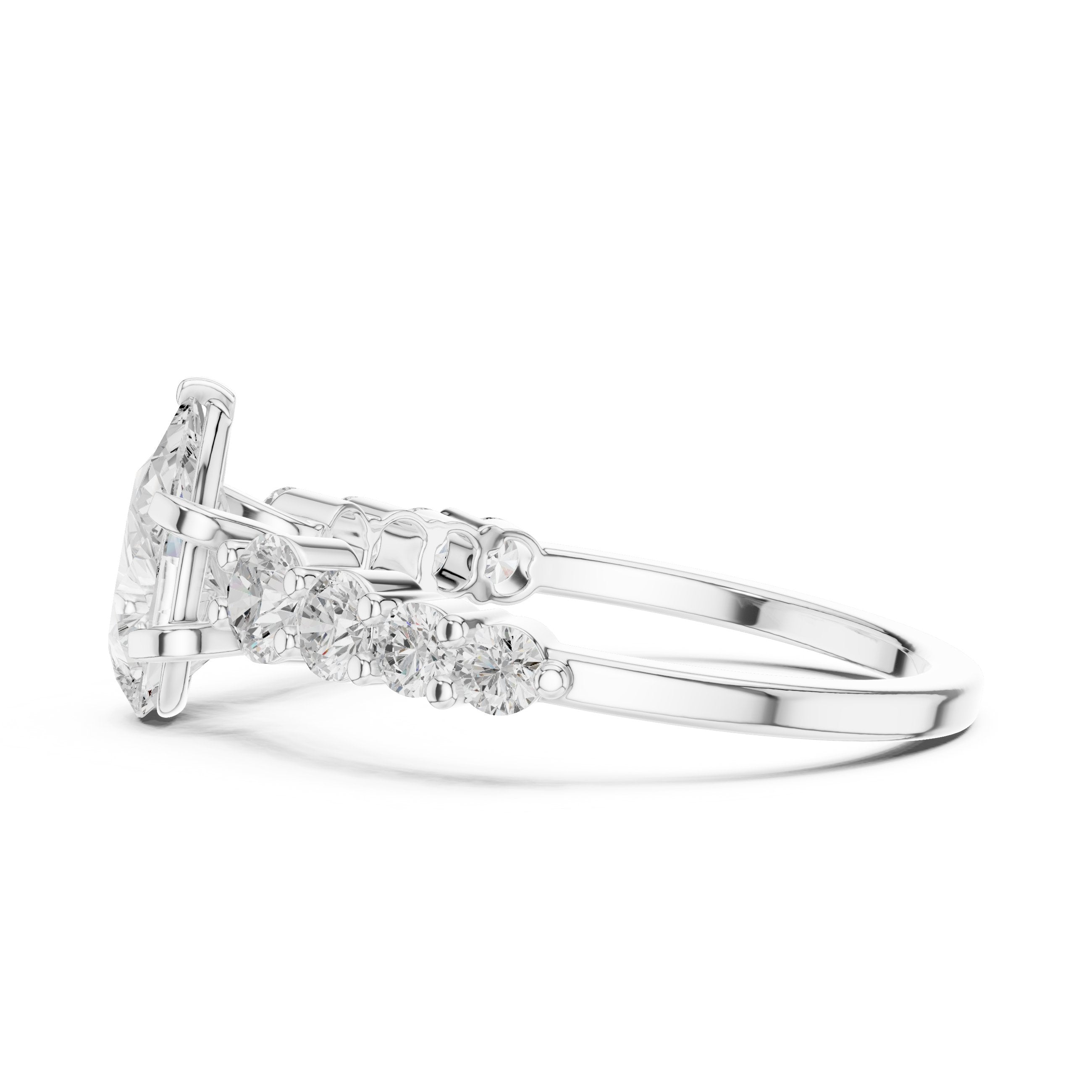Pear Diamond Engagement Ring with Graduated Round Side Accents in White Gold - VYKA Diamonds