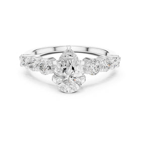 Pear Diamond Engagement Ring with Graduated Round Side Accents