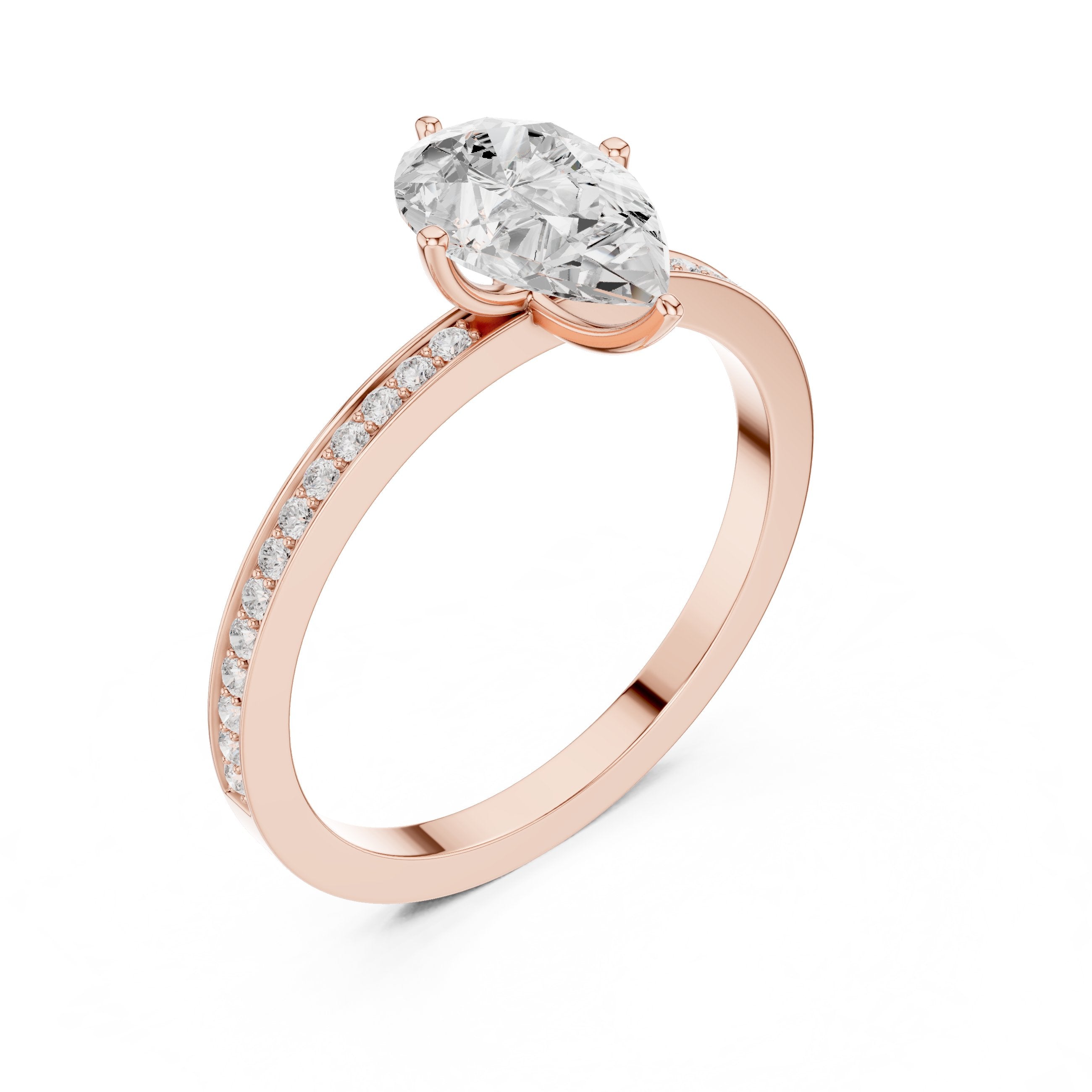 Pear Diamond Engagement Ring with Channel Set Pavé Band in Rose Gold - VYKA Diamonds