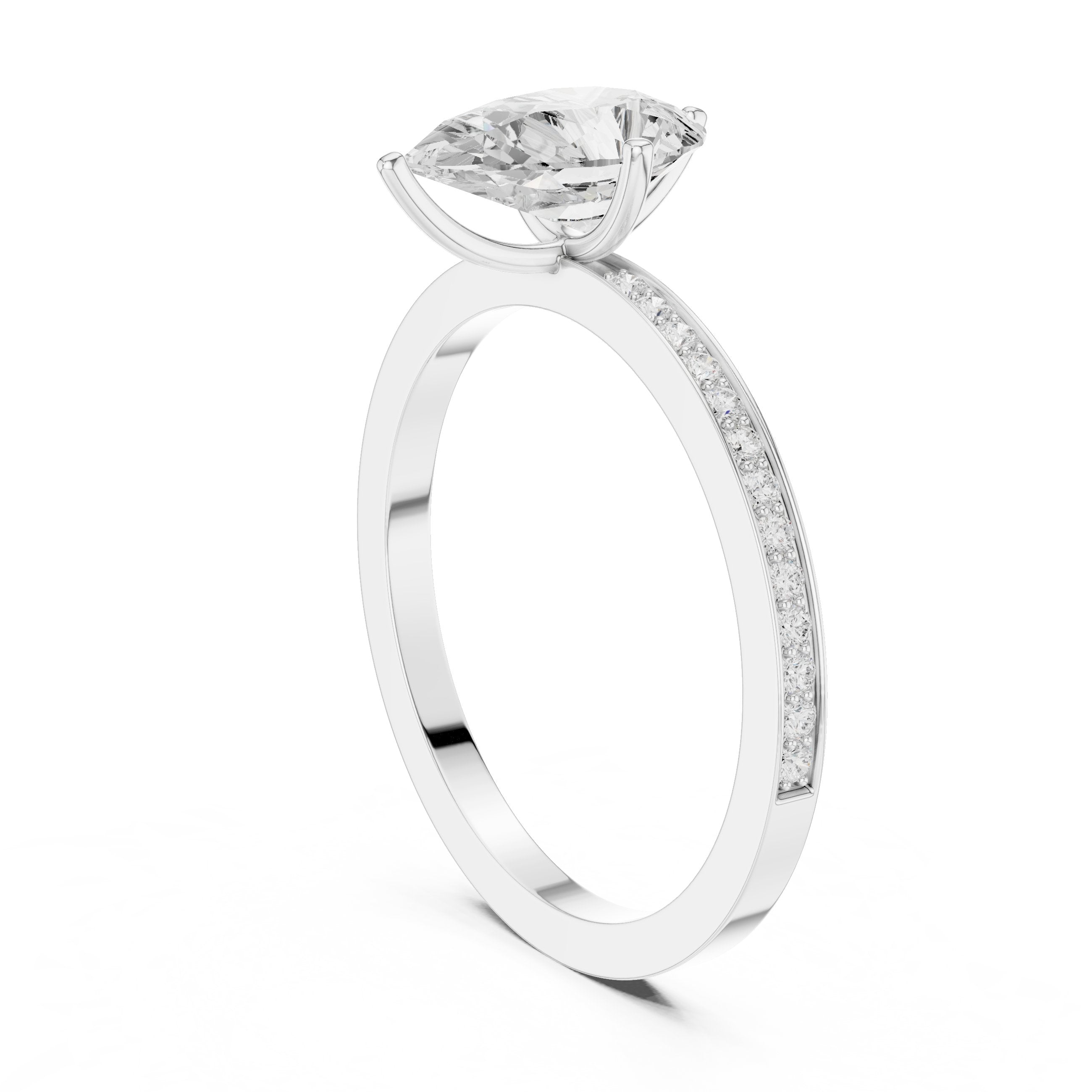 Pear Diamond Engagement Ring with Channel Set Pavé Band in White Gold - VYKA Diamonds