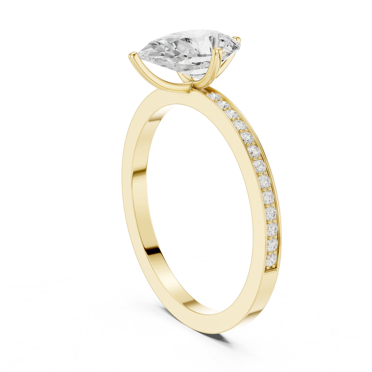 Pear Diamond Engagement Ring with Channel Set Pavé Band