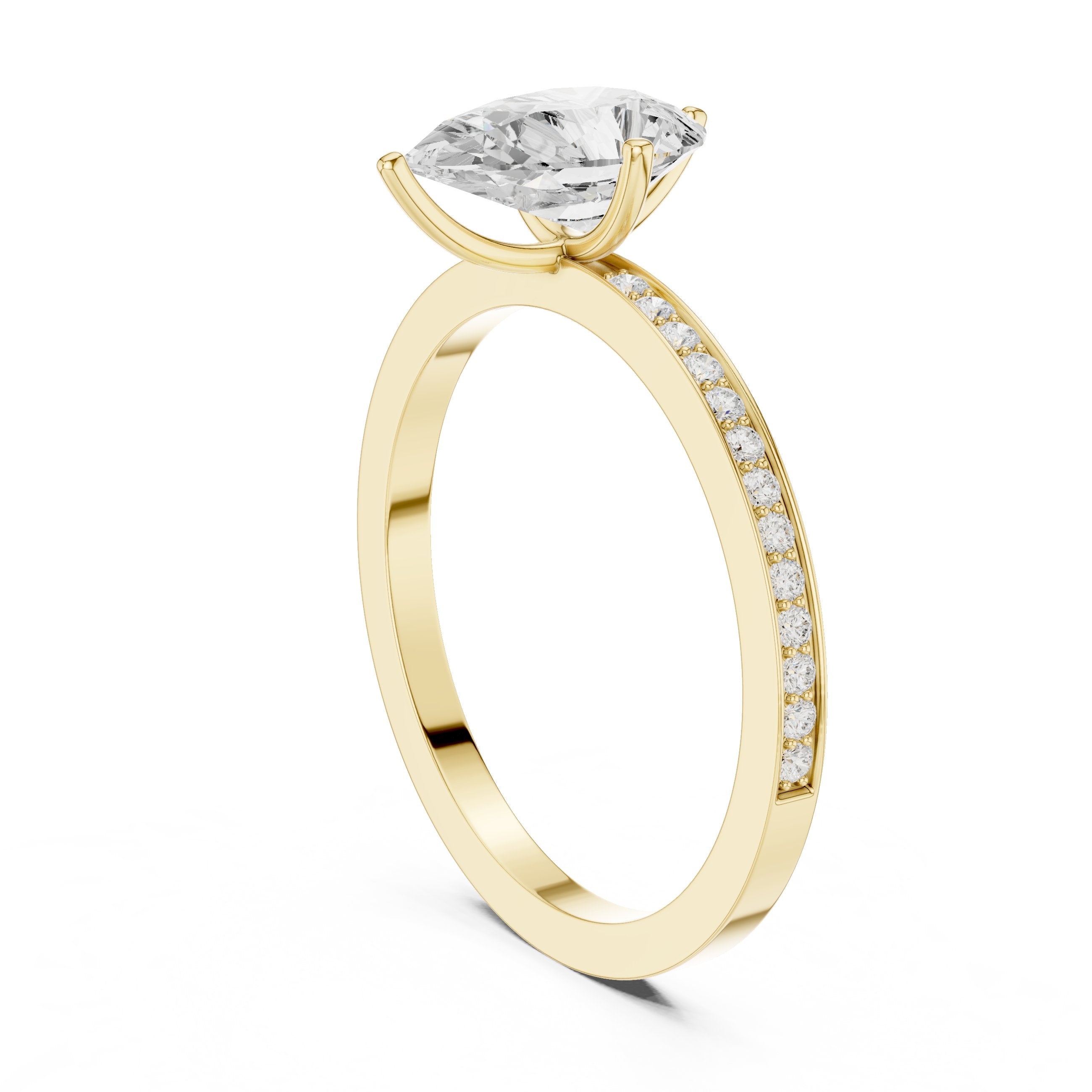 Pear Diamond Engagement Ring with Channel Set Pavé Band in Yellow Gold - VYKA Diamonds