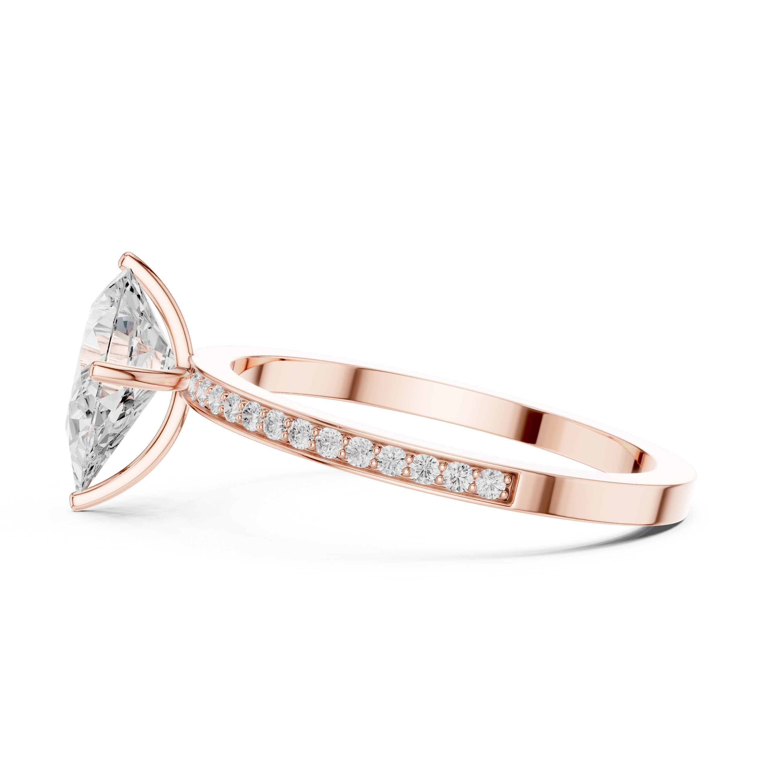 Pear Diamond Engagement Ring with Channel Set Pavé Band in Rose Gold - VYKA Diamonds