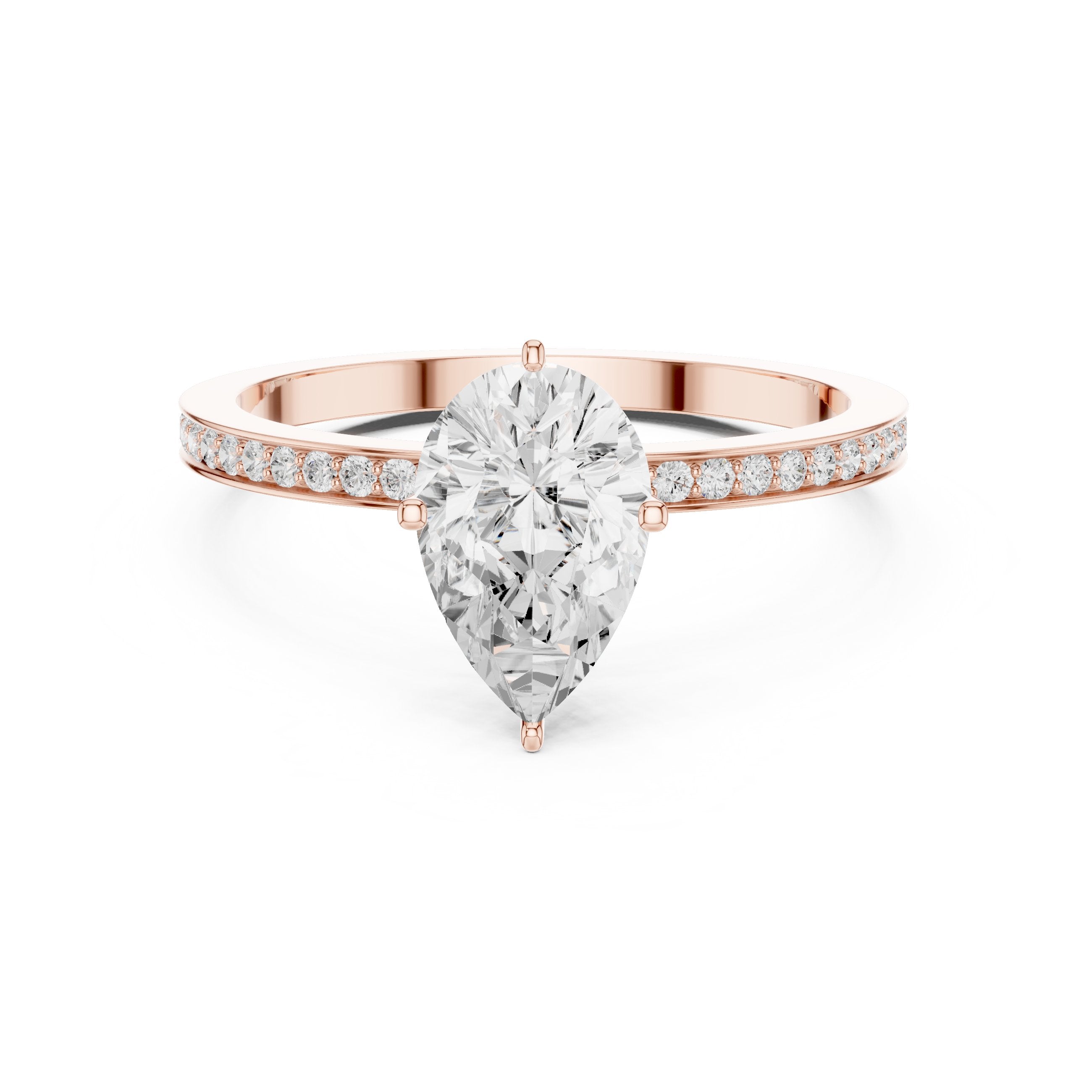 Pear Diamond Engagement Ring with Channel Set Pavé Band in Rose Gold - VYKA Diamonds