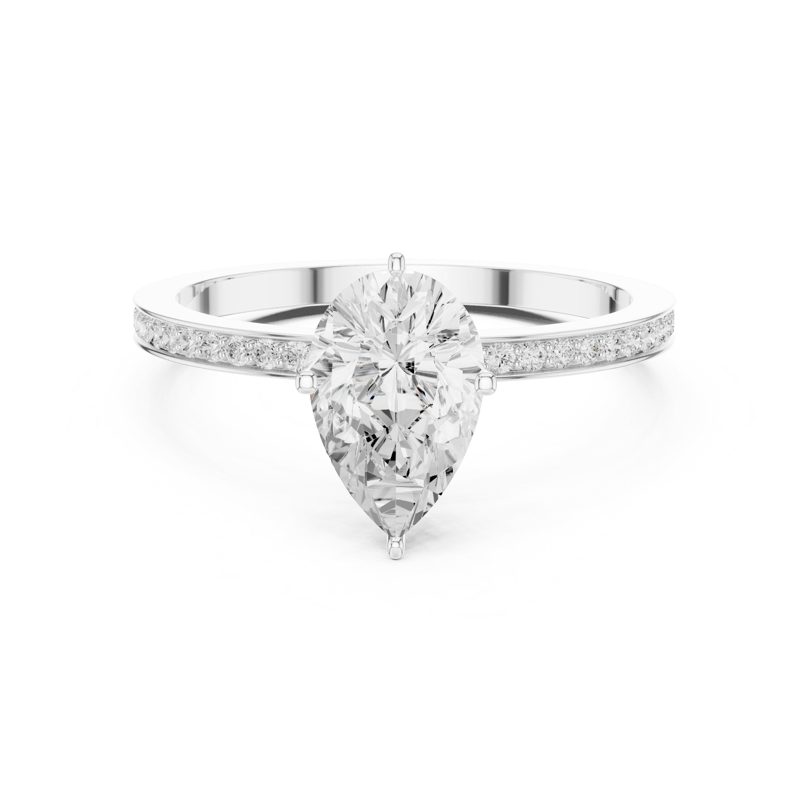 Pear Diamond Engagement Ring with Channel Set Pavé Band in White Gold - VYKA Diamonds