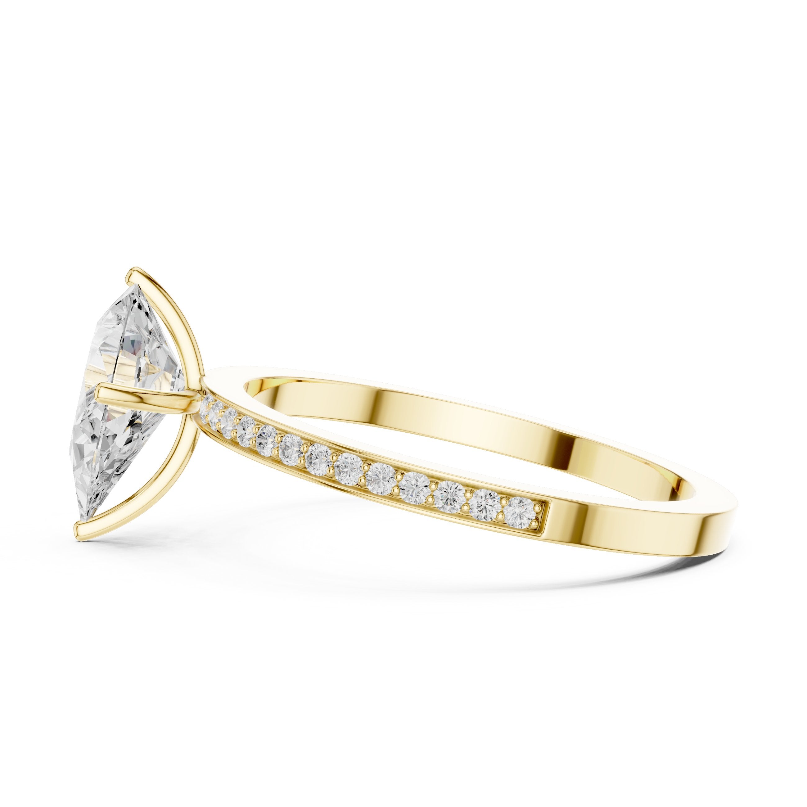 Pear Diamond Engagement Ring with Channel Set Pavé Band in Yellow Gold - VYKA Diamonds