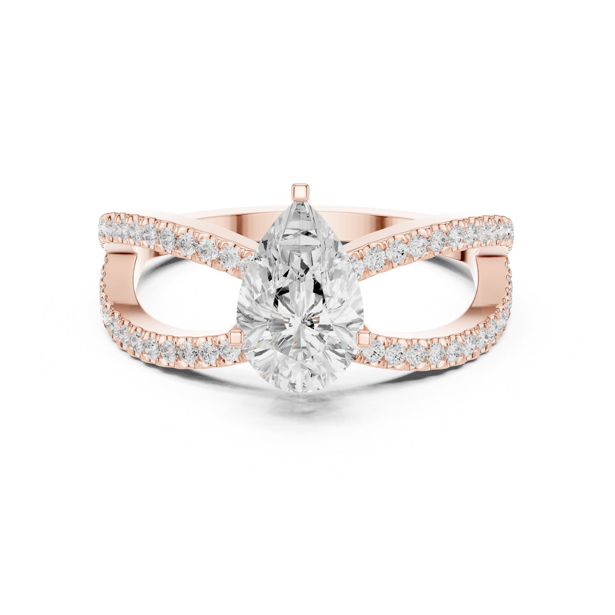 Pear Diamond Engagement Ring with Bypass Pavé Split Shank