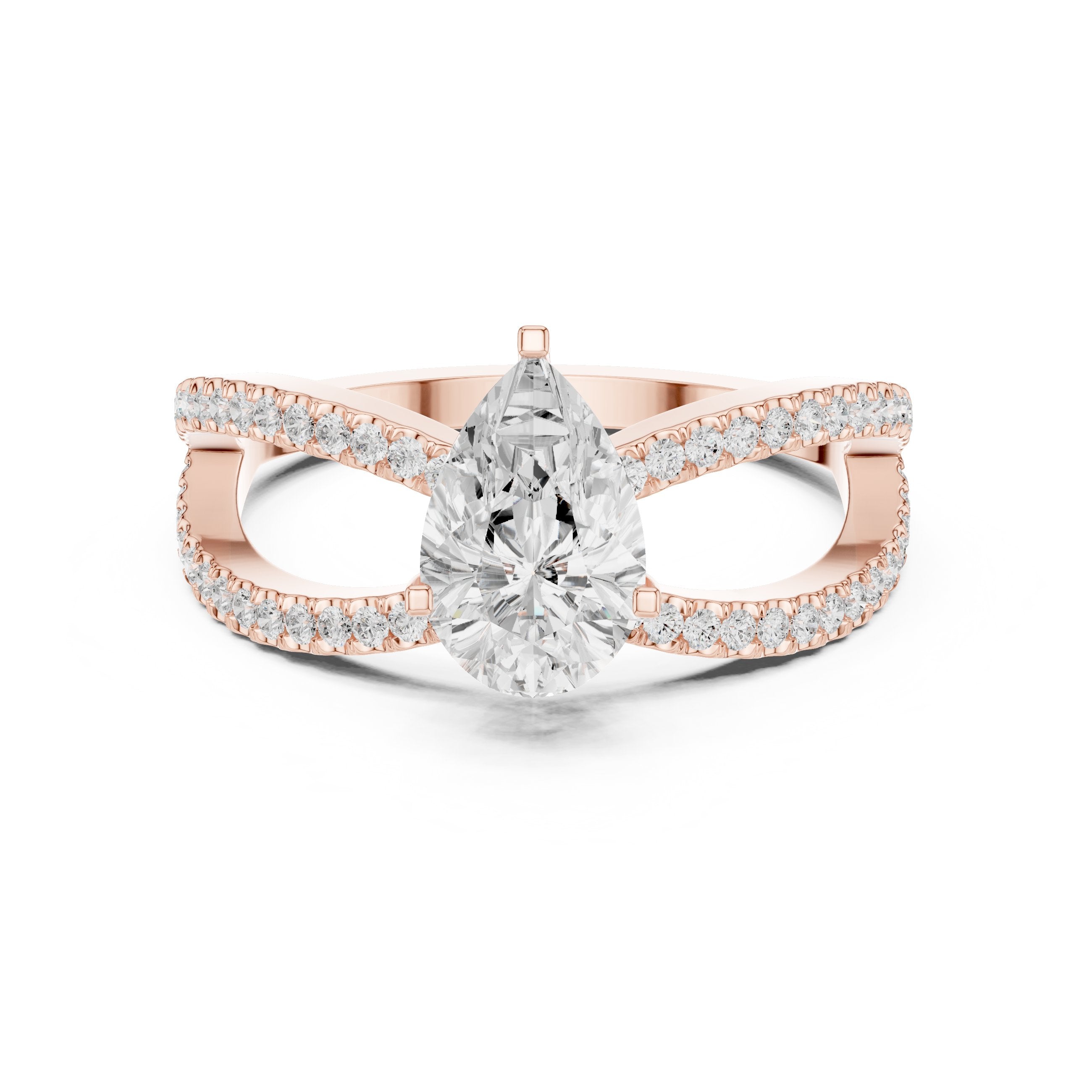 Pear Diamond Engagement Ring with Bypass Pavé Split Shank in Rose Gold - VYKA Diamonds
