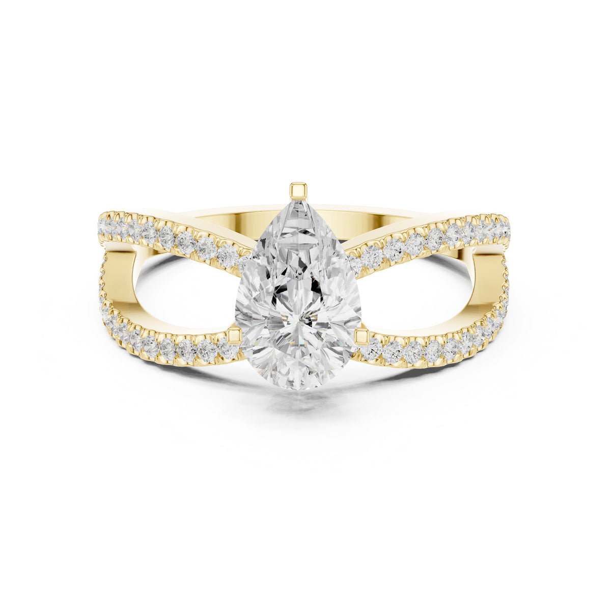 Pear Diamond Engagement Ring with Bypass Pavé Split Shank