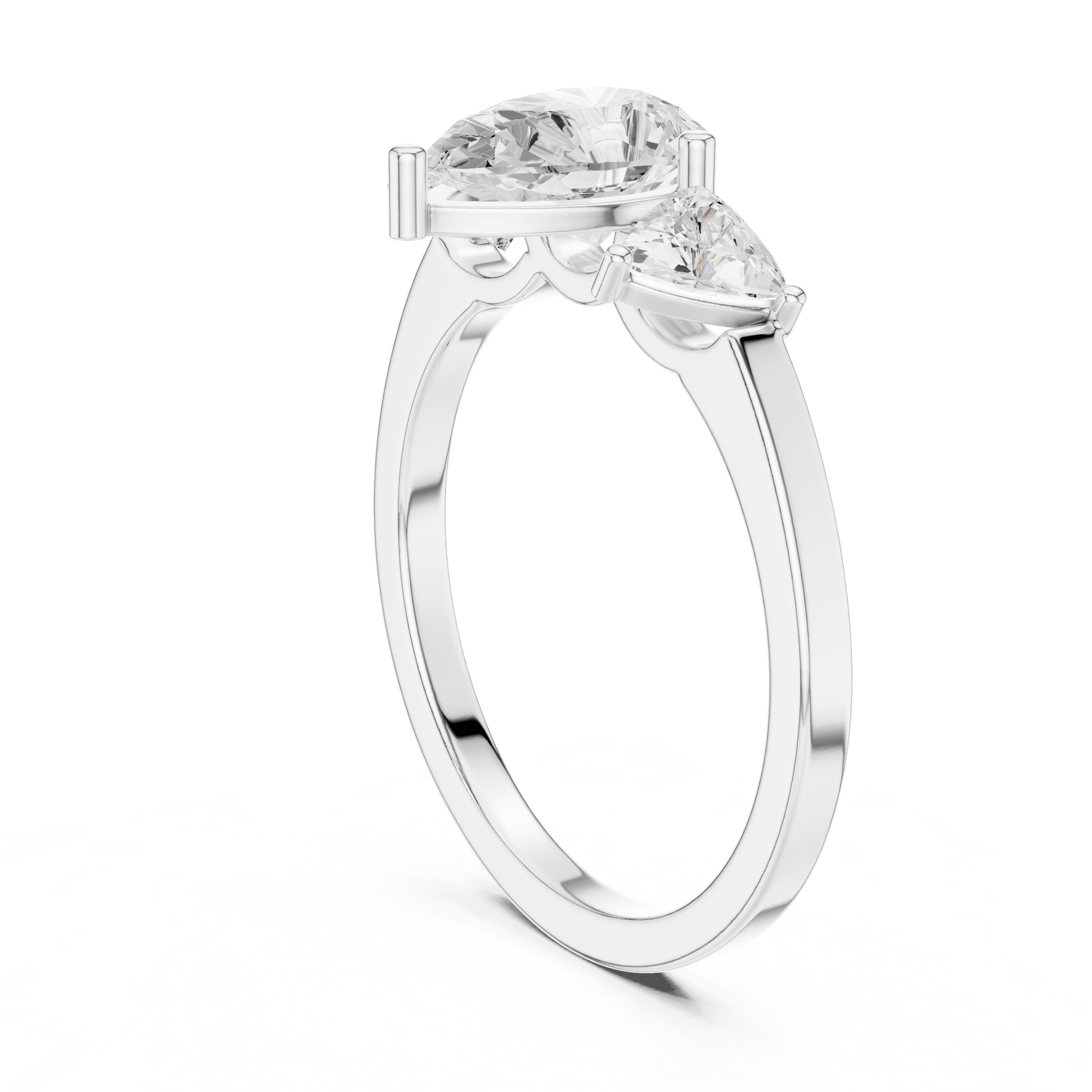 Pear Diamond Three Stone Engagement Ring in White Gold - VYKA Diamonds