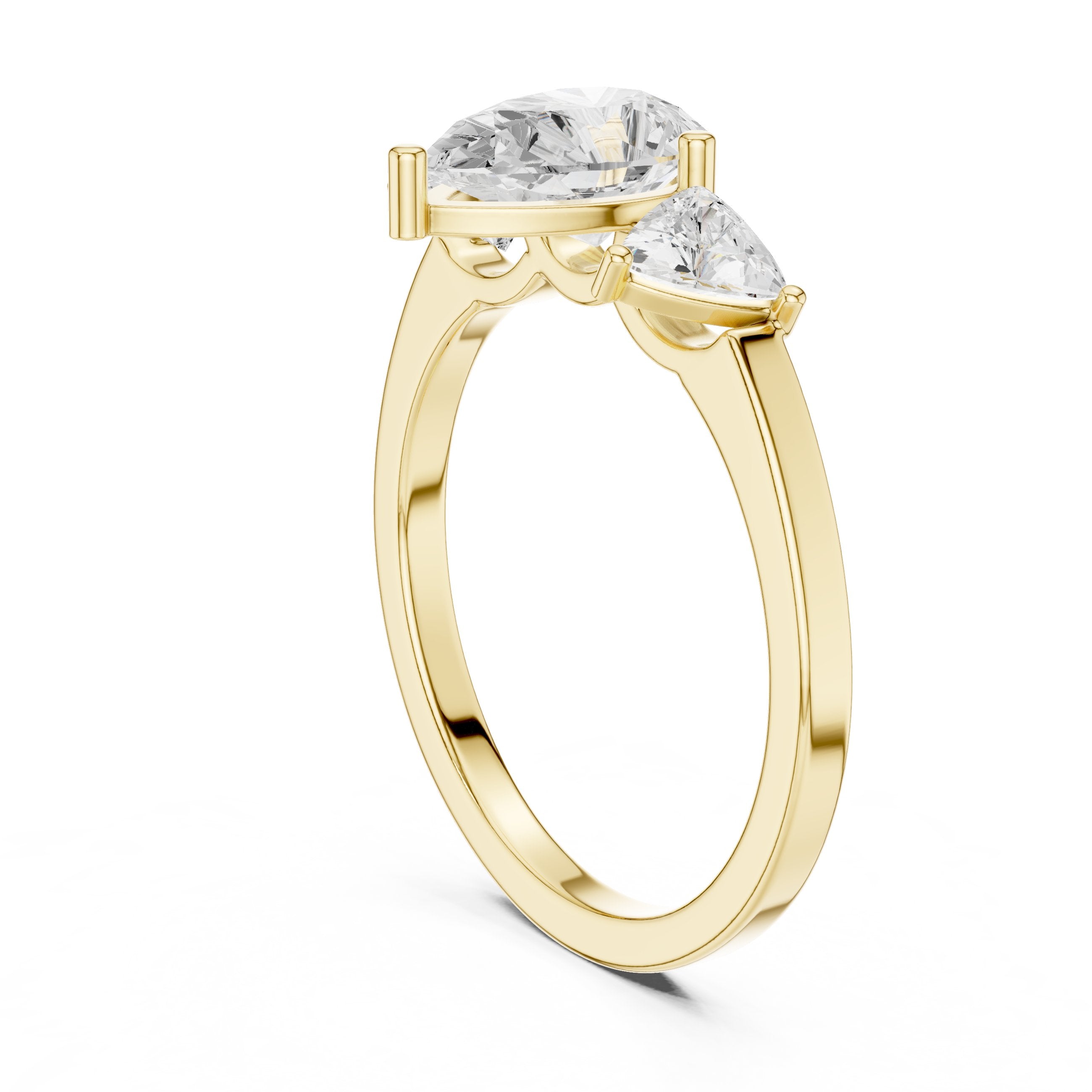 Pear Diamond Three Stone Engagement Ring in Yellow Gold - VYKA Diamonds