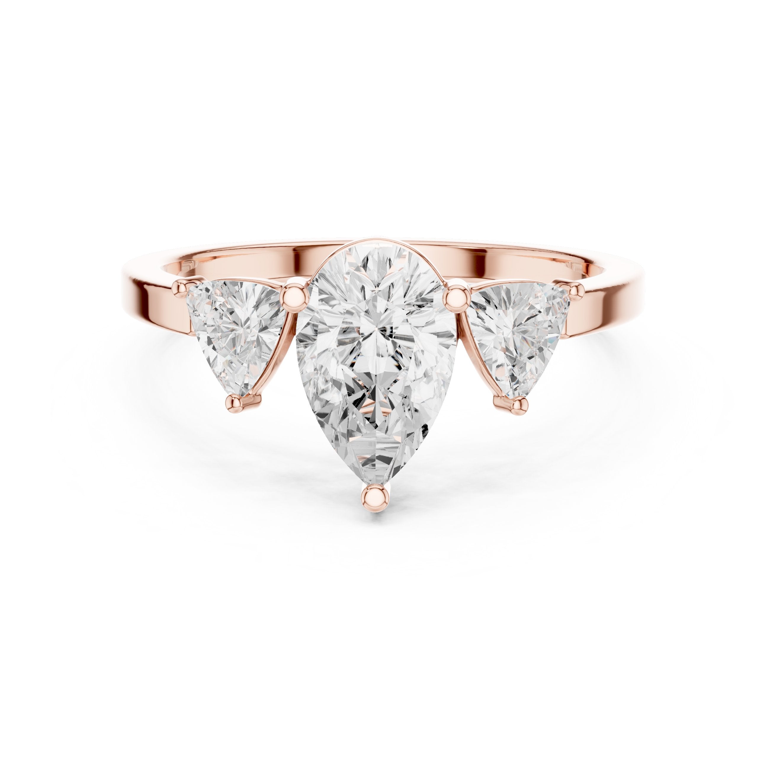 Pear Diamond Three Stone Engagement Ring in Rose Gold - VYKA Diamonds