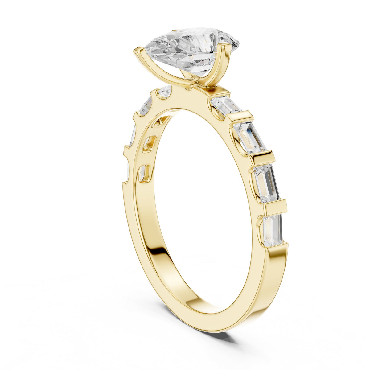 Pear Diamond Engagement Ring with Alternating Baguette and Round Band