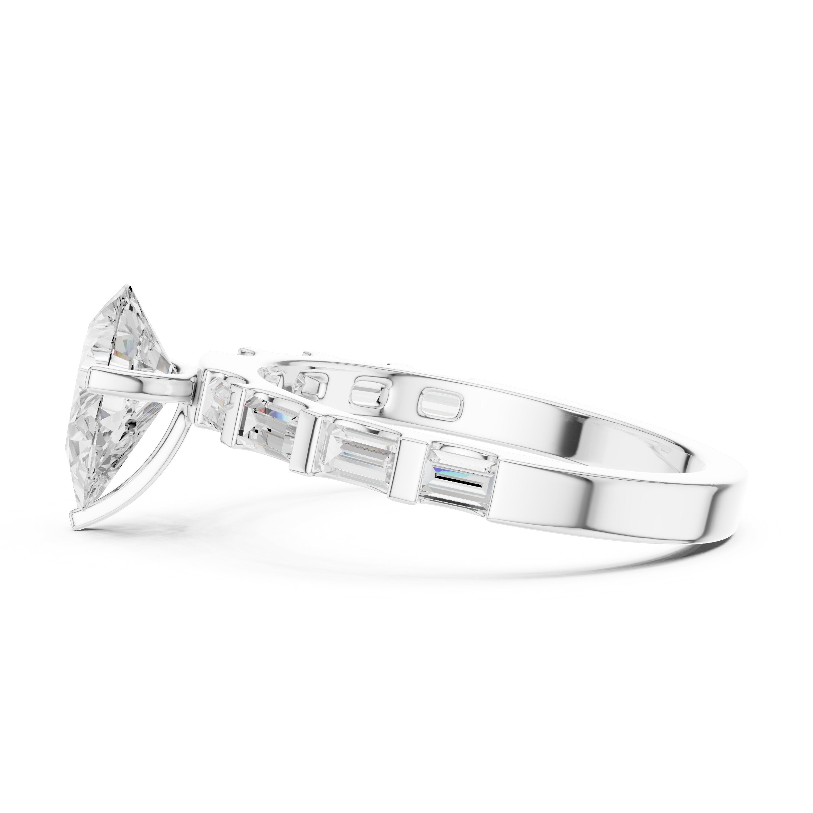 Pear Diamond Engagement Ring with Alternating Baguette and Round Band in White Gold - VYKA Diamonds