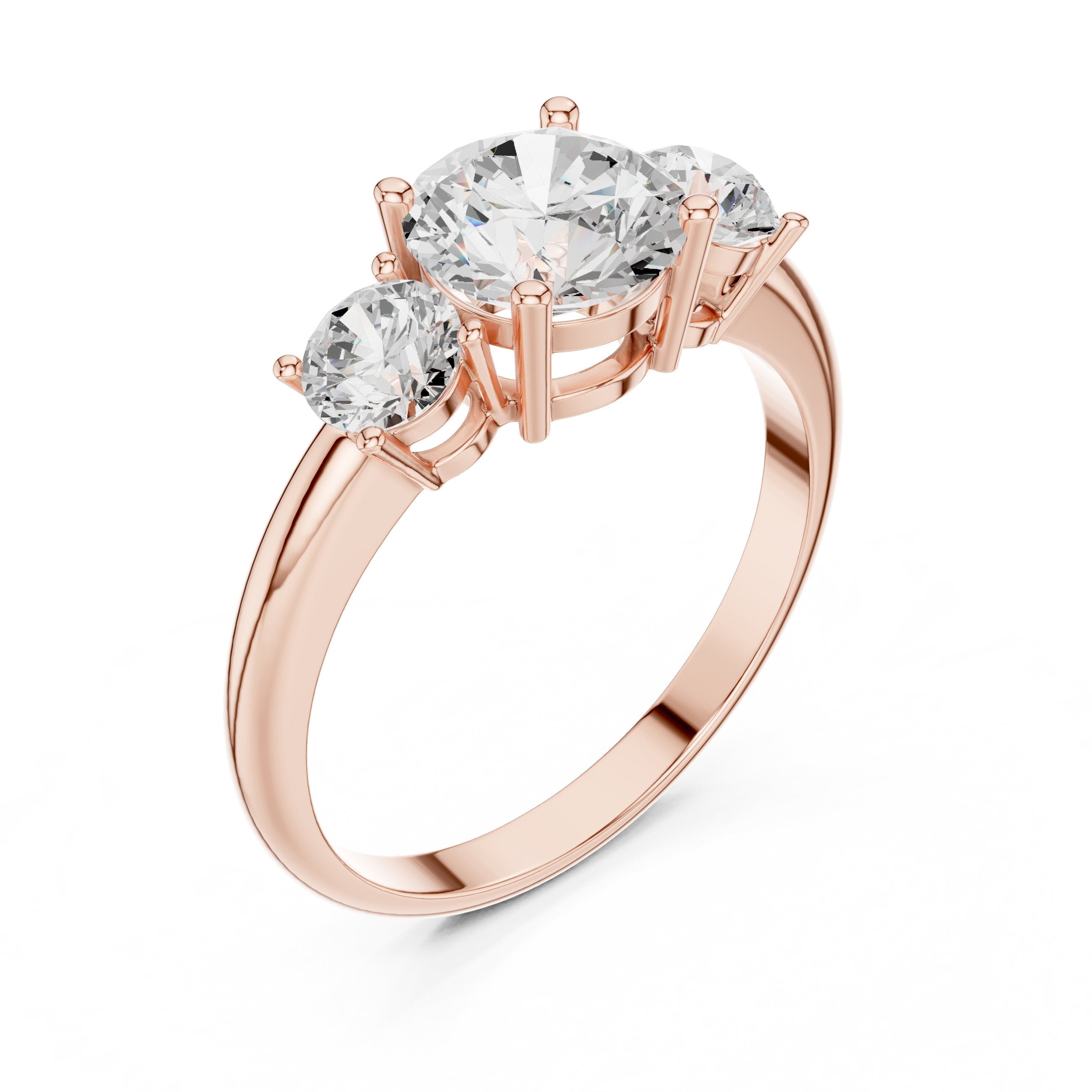 Round Diamond Three Stone Engagement Ring in Rose Gold - VYKA Diamonds