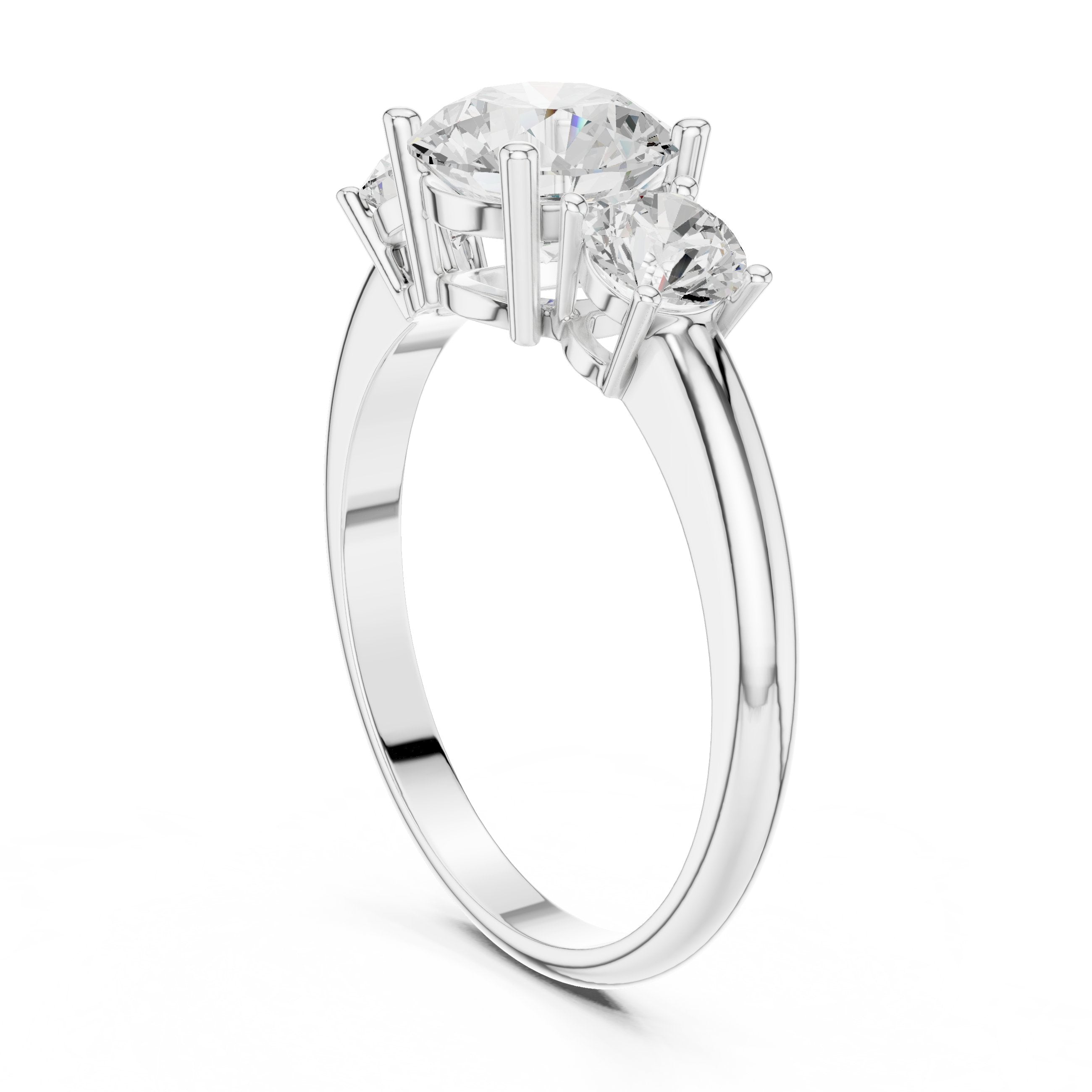Round Diamond Three Stone Engagement Ring in White Gold - VYKA Diamonds