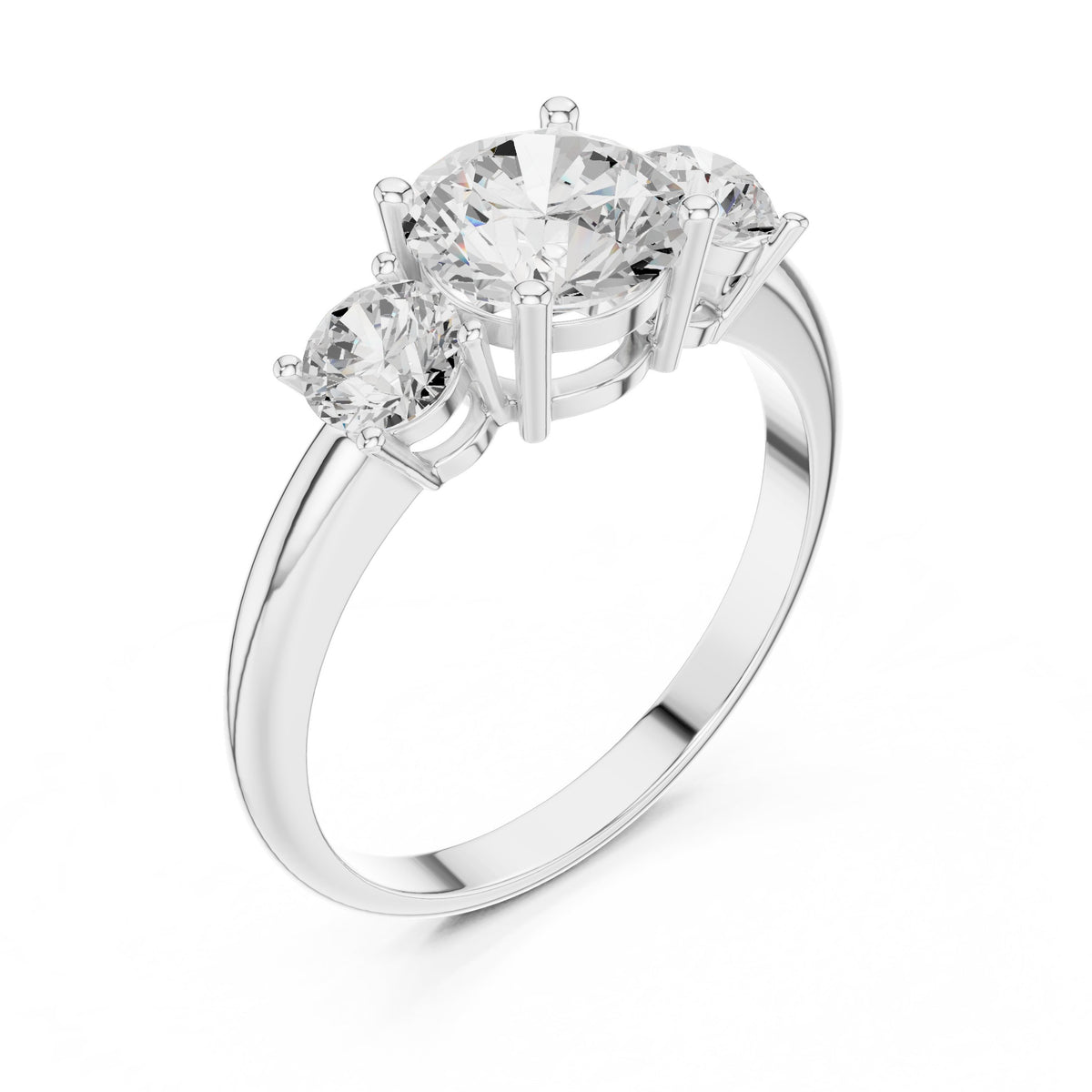 Round Diamond Three Stone Engagement Ring