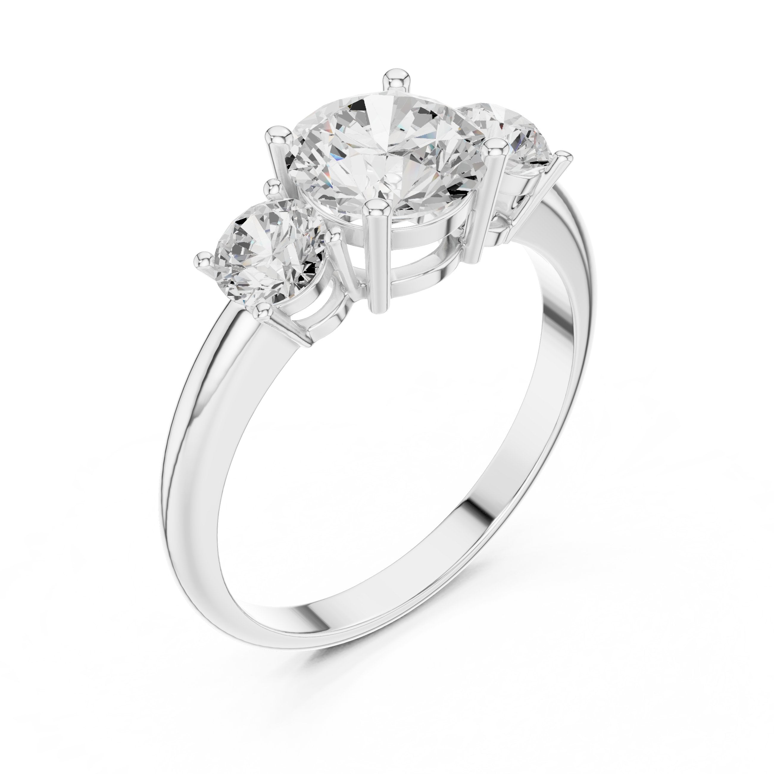 Round Diamond Three Stone Engagement Ring in White Gold - VYKA Diamonds