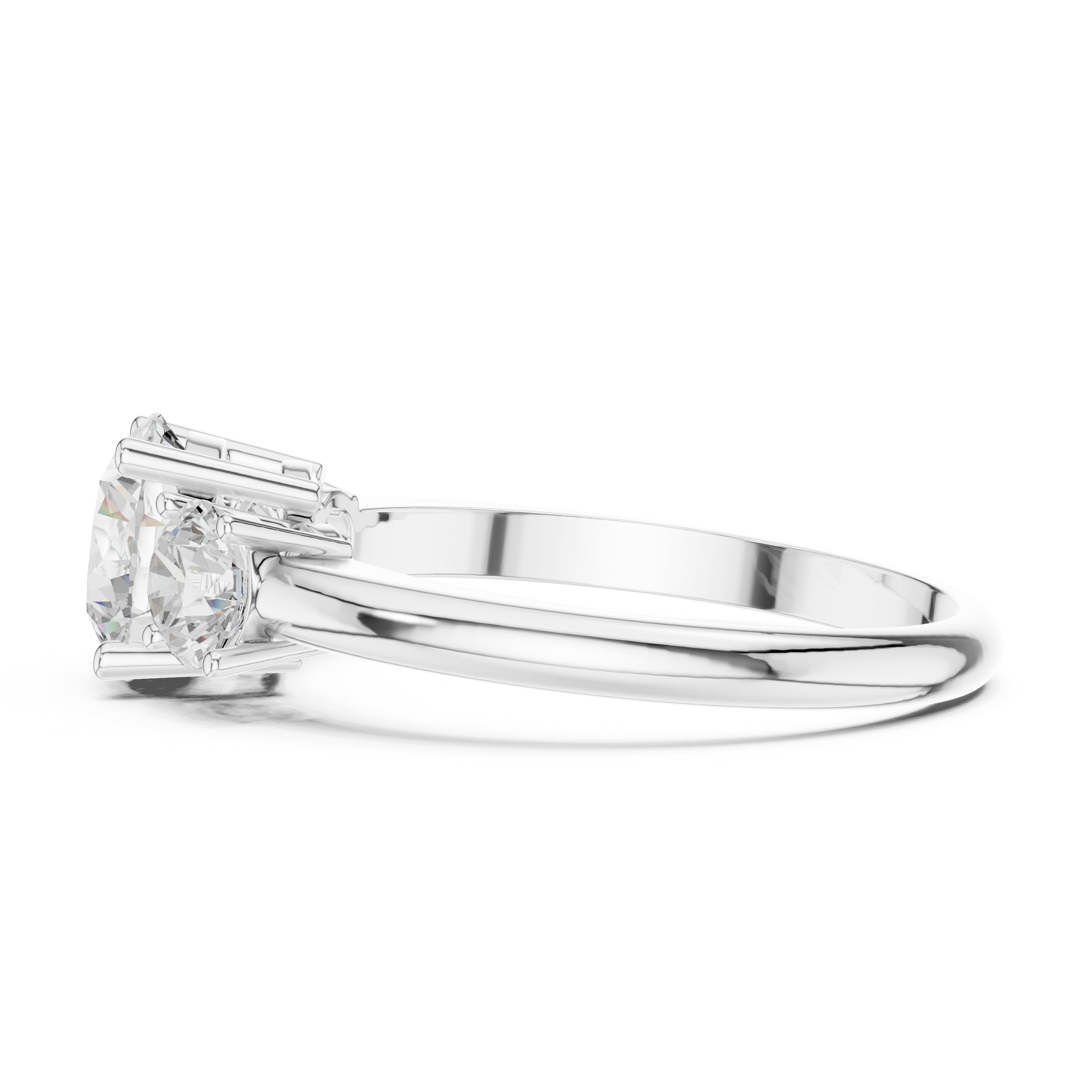 Round Diamond Three Stone Engagement Ring in White Gold - VYKA Diamonds