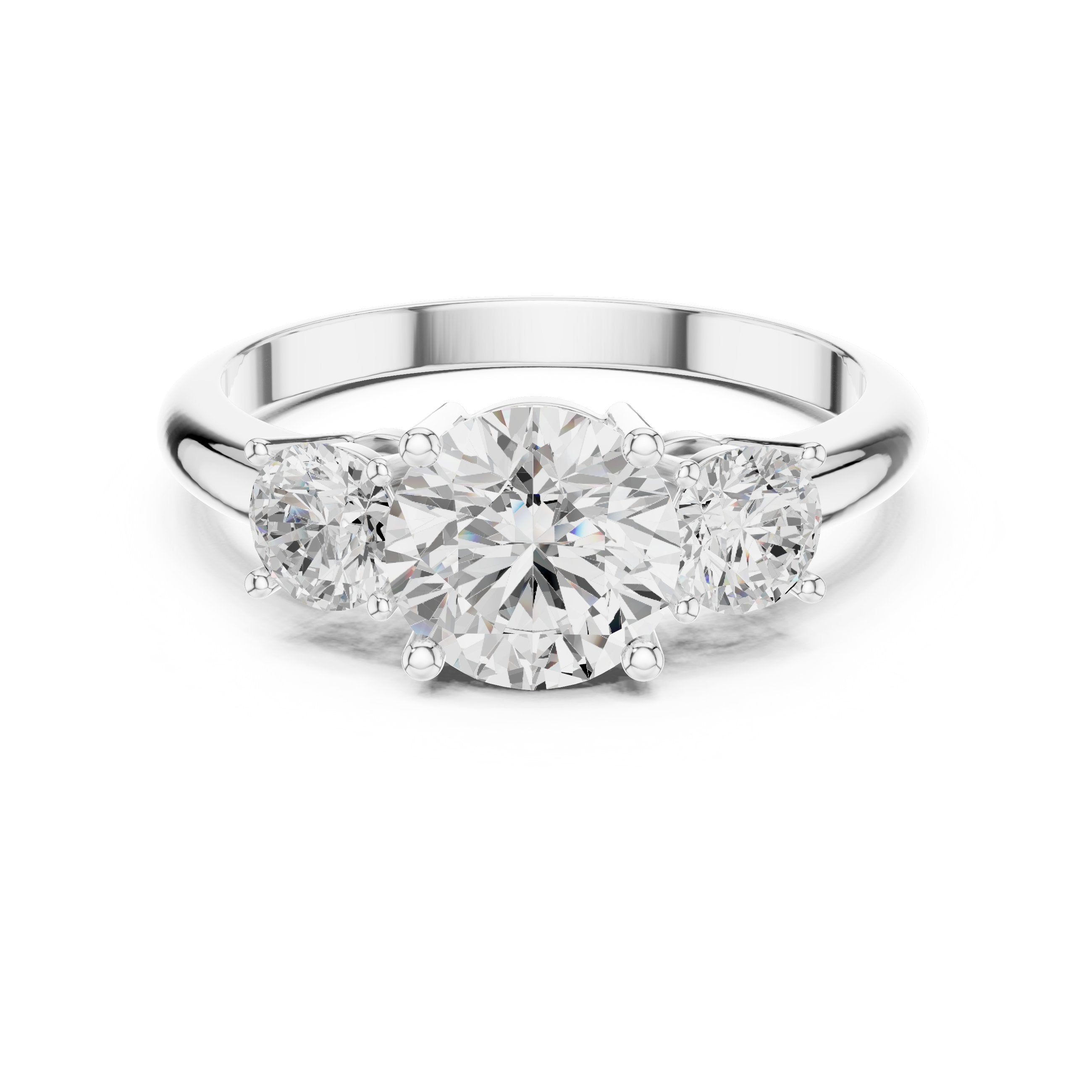 Round Diamond Three Stone Engagement Ring in White Gold - VYKA Diamonds