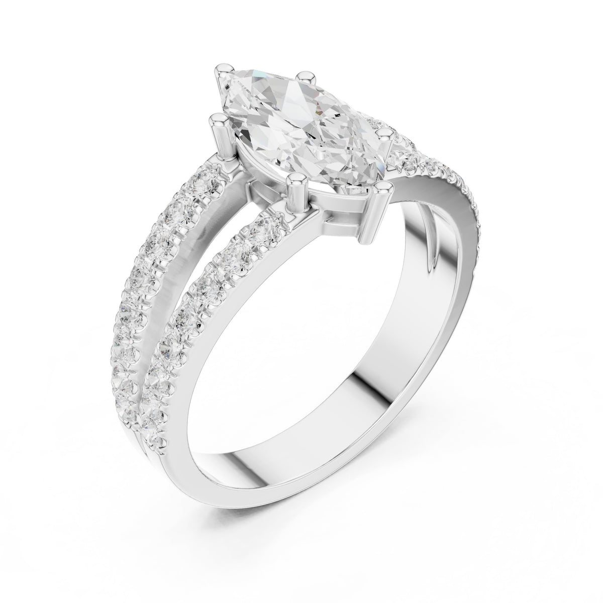 Marquise Cut Engagement Ring with Channel Set Split Shank Band
