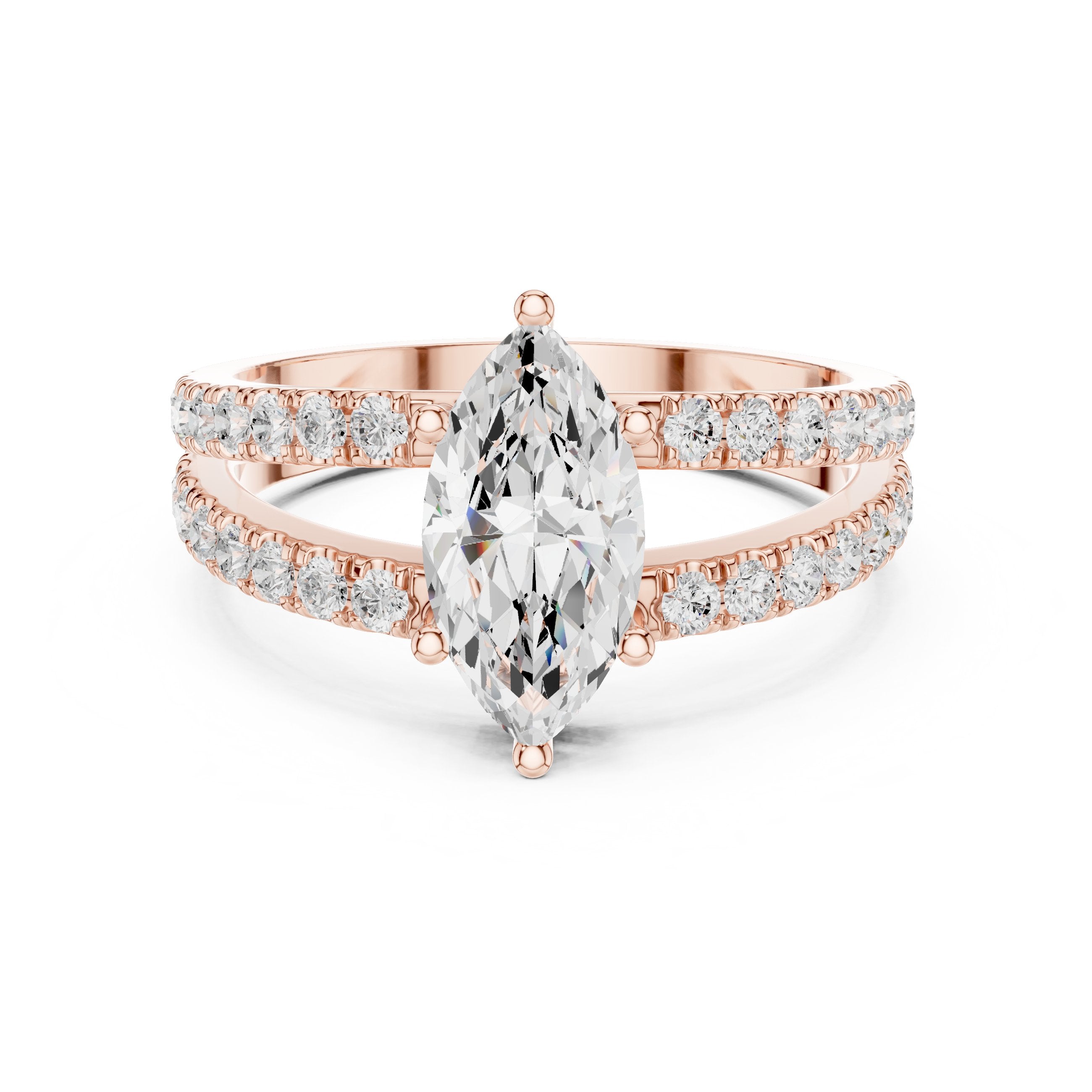 Marquise Cut Engagement Ring with Channel Set Split Shank Band in Rose Gold - VYKA Diamonds
