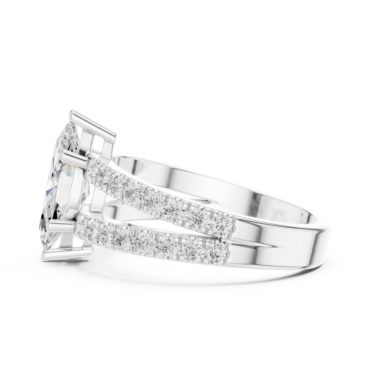 Marquise Cut Engagement Ring with Channel Set Split Shank Band