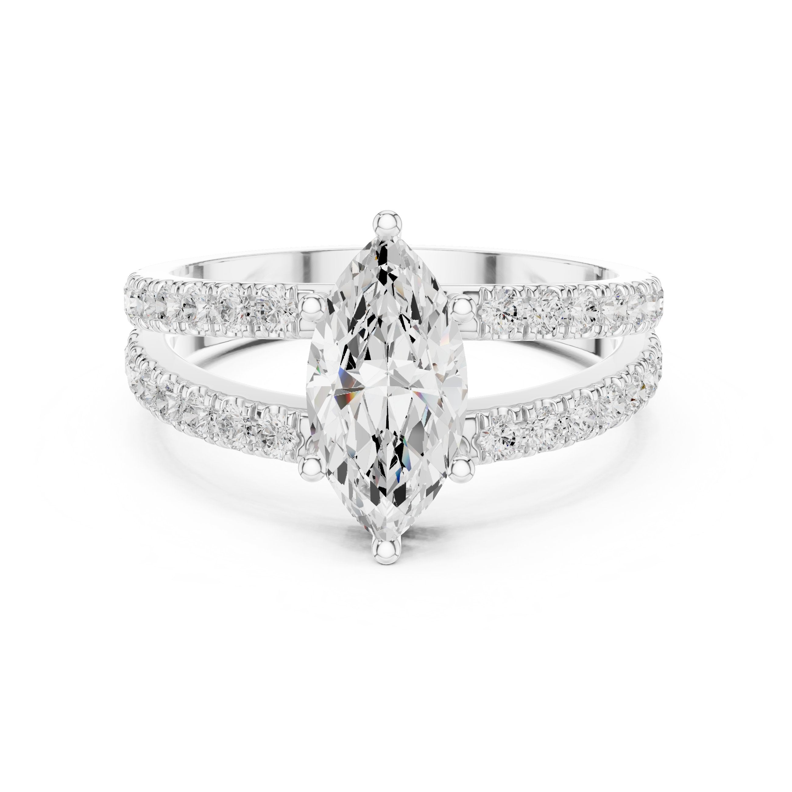 Marquise Cut Engagement Ring with Channel Set Split Shank Band in White Gold - VYKA Diamonds