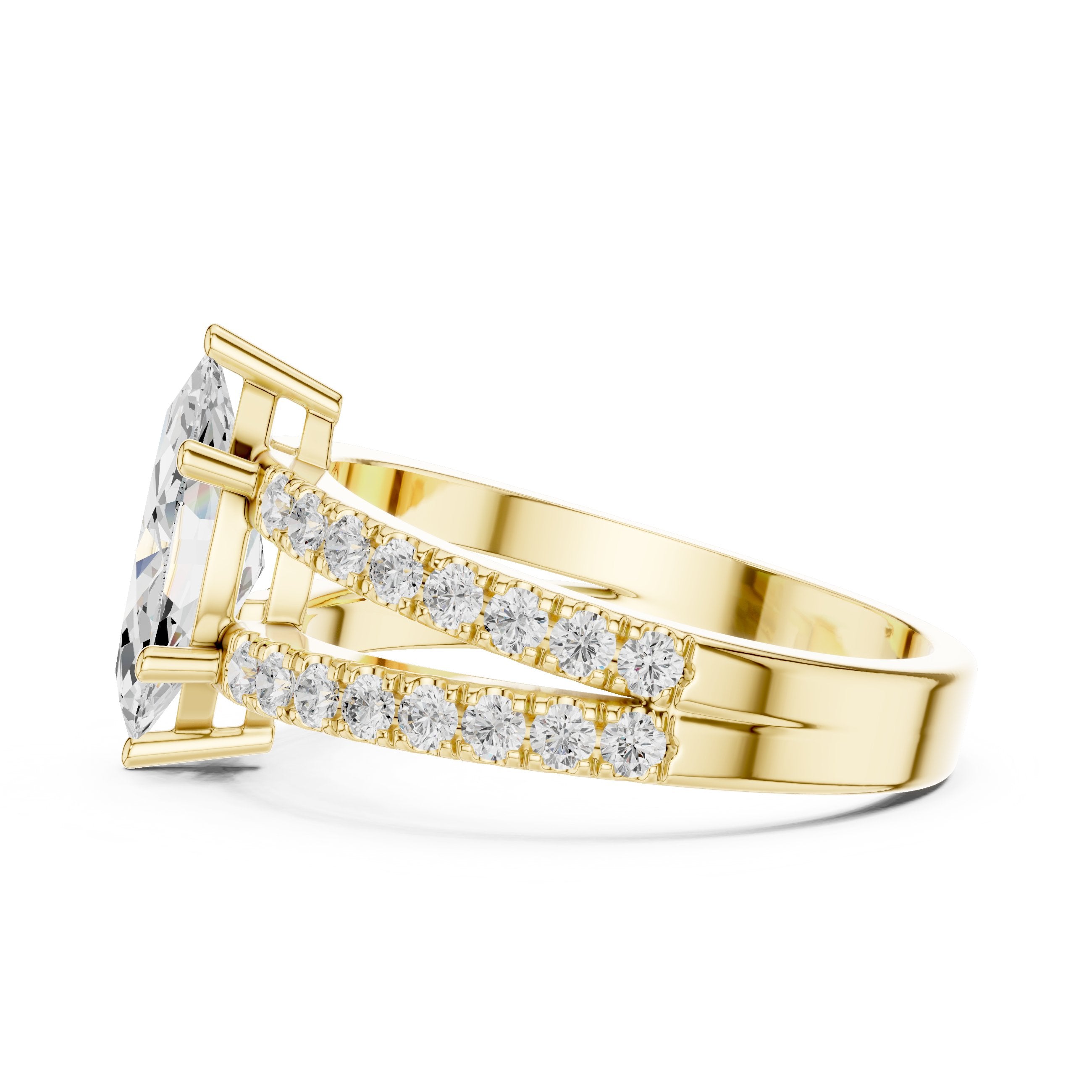 Marquise Cut Engagement Ring with Channel Set Split Shank Band in Yellow Gold - VYKA Diamonds