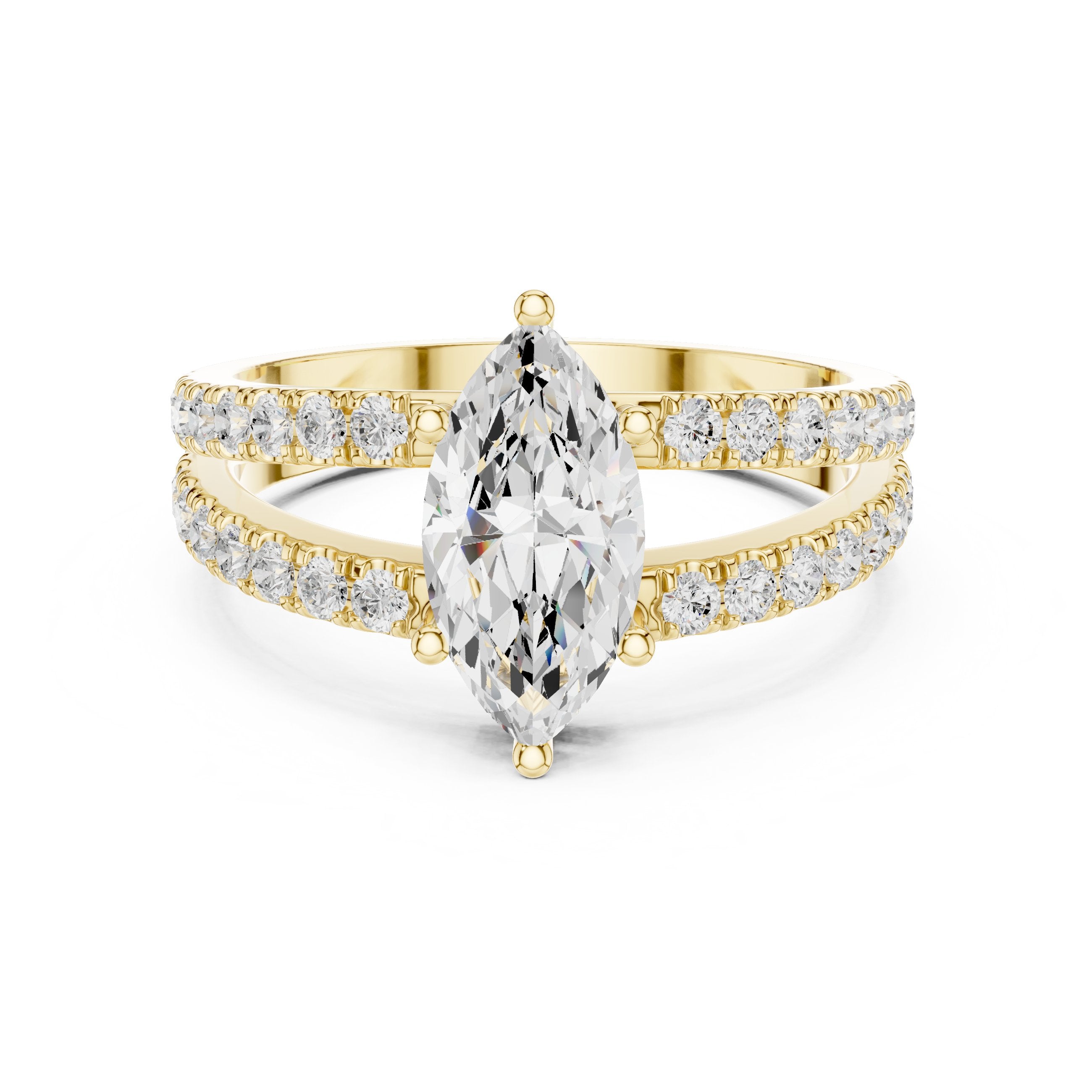 Marquise Cut Engagement Ring with Channel Set Split Shank Band in Yellow Gold - VYKA Diamonds