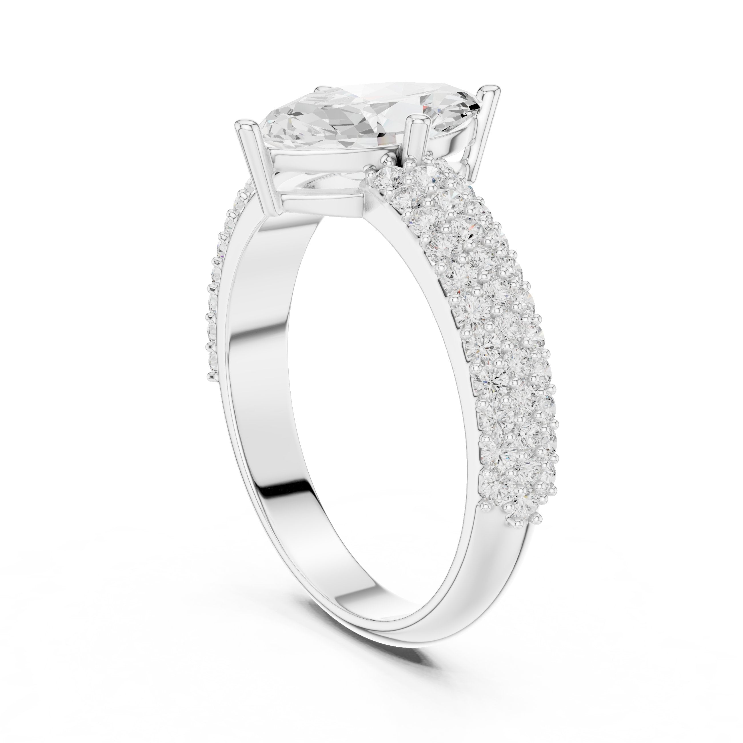 Marquise Cut Engagement Ring with Double Pavé Band in White Gold - VYKA Diamonds