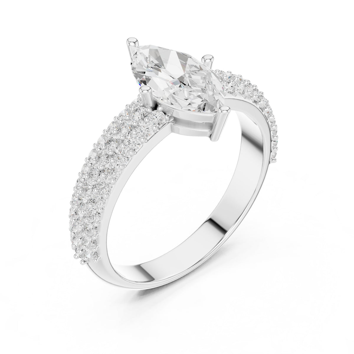 Marquise Cut Engagement Ring with Double Pavé Band