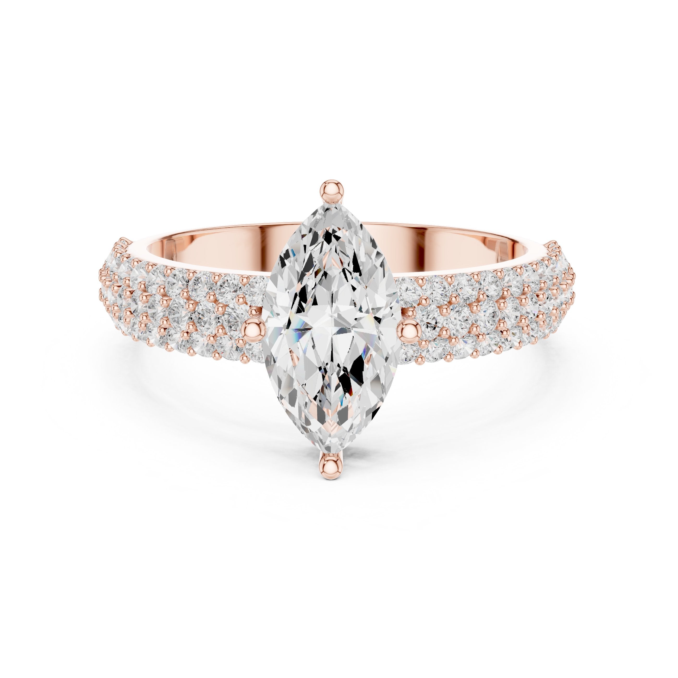 Marquise Cut Engagement Ring with Double Pavé Band in Rose Gold - VYKA Diamonds