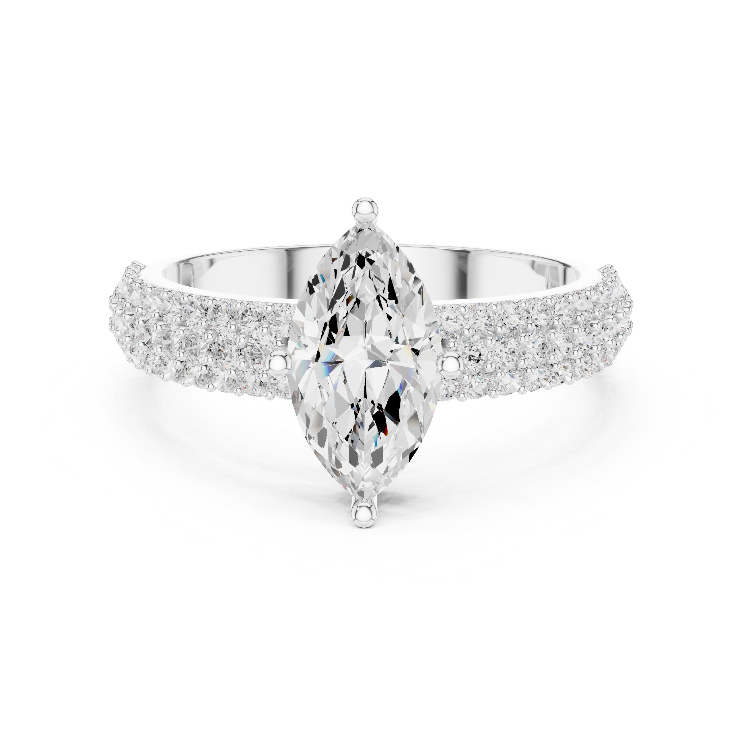 Marquise Cut Engagement Ring with Double Pavé Band in White Gold - VYKA Diamonds