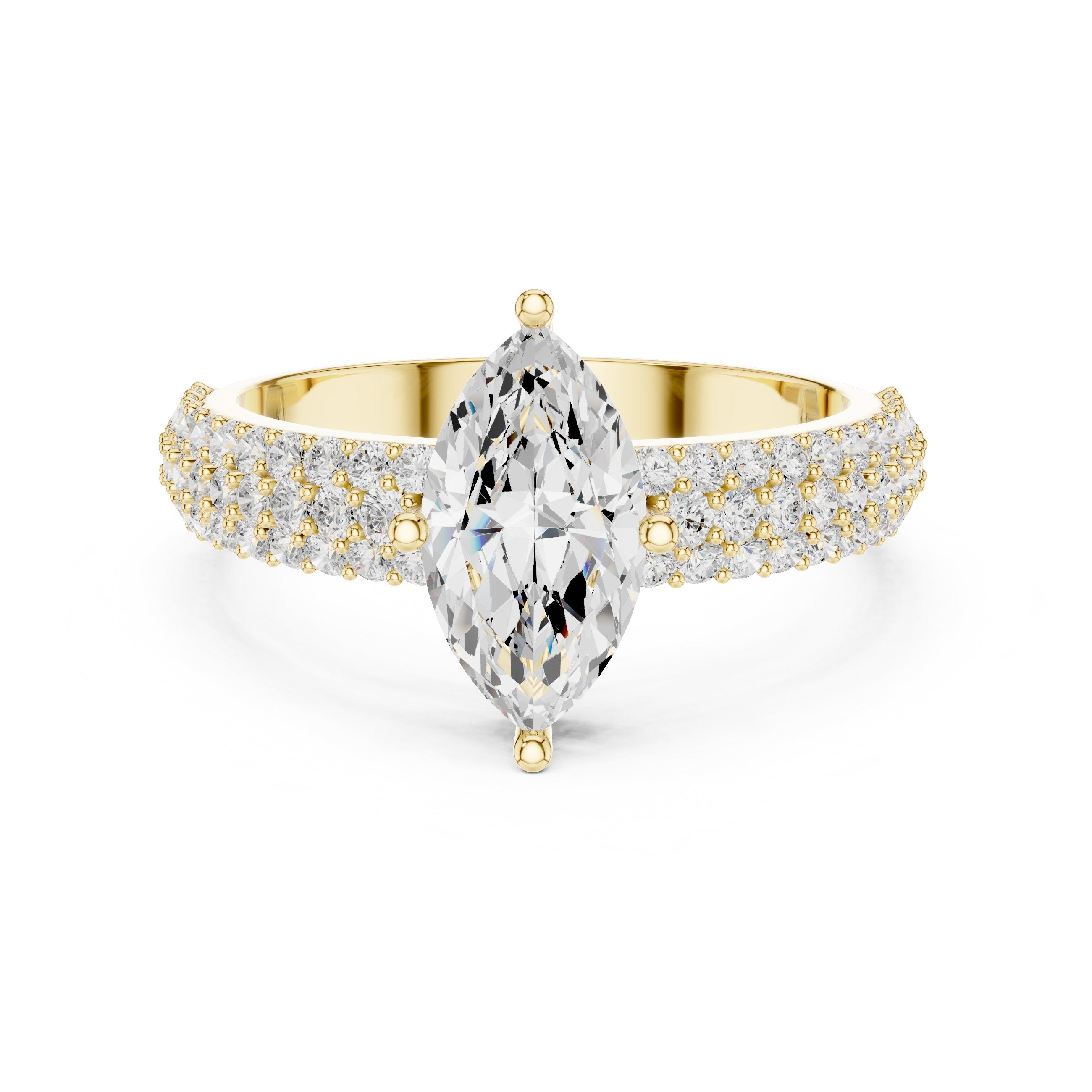Marquise Cut Engagement Ring with Double Pavé Band in Yellow Gold - VYKA Diamonds