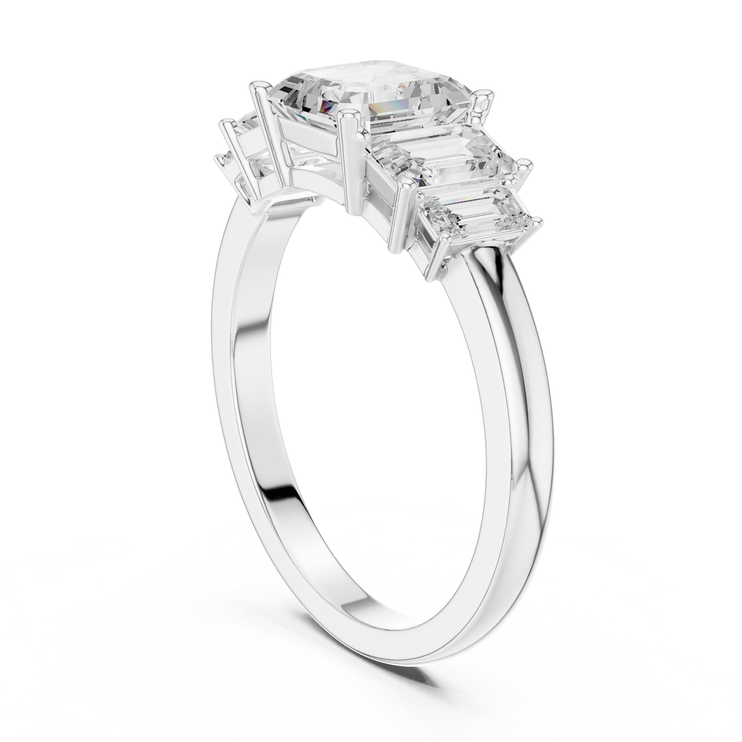 Emerald and Baguette Five Stone Diamond Ring in White Gold - VYKA Diamonds